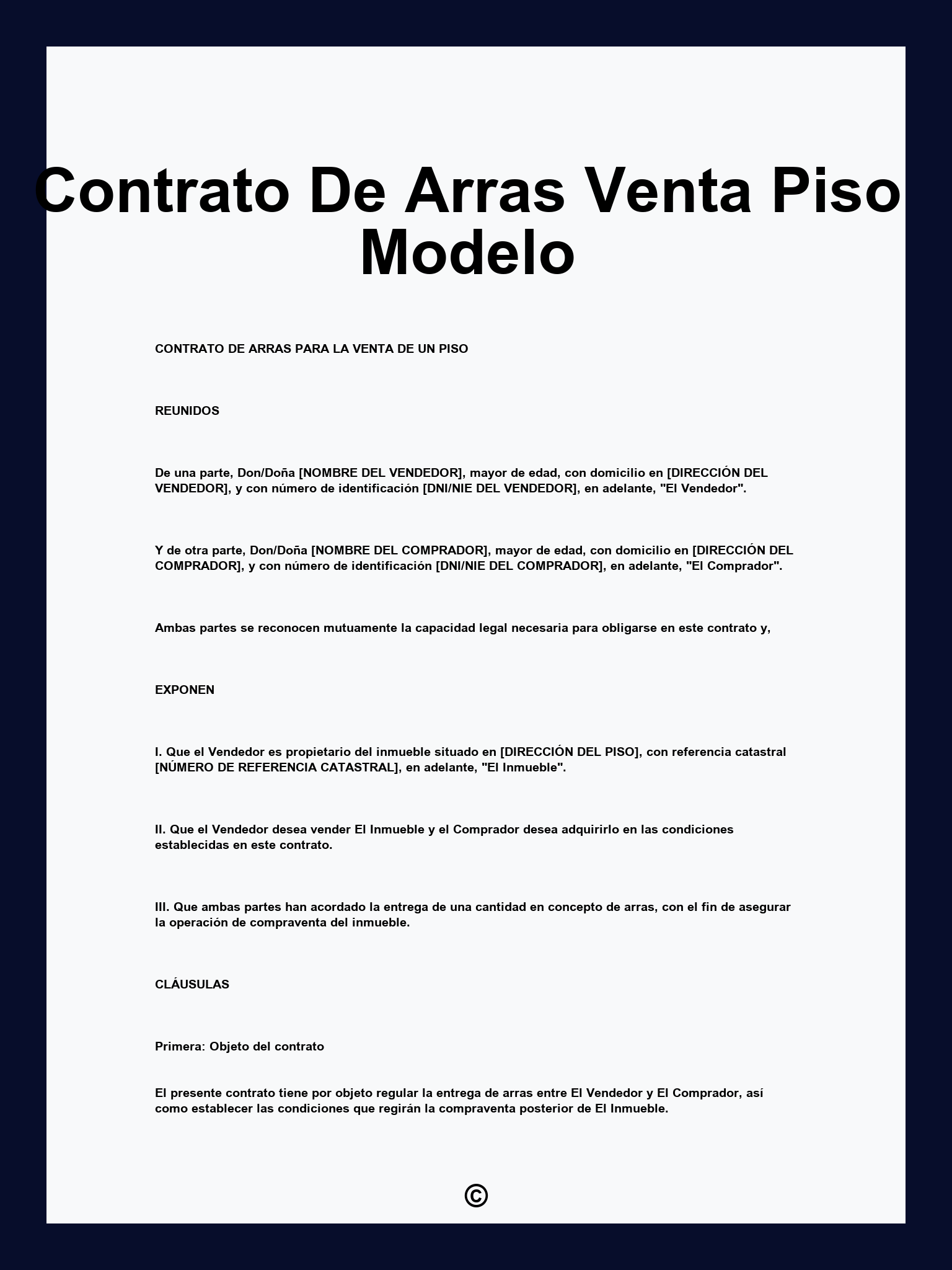 Contrato De Arras Venta Piso Modelo