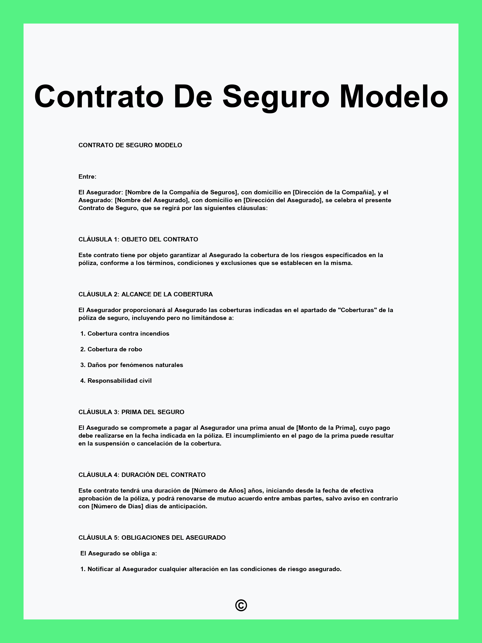 Contrato De Seguro Modelo