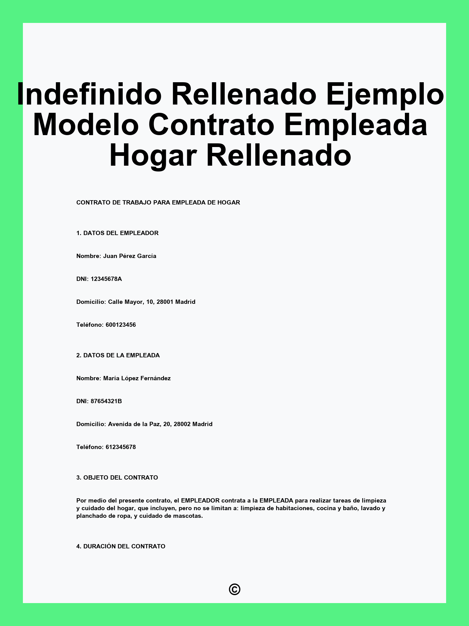 Indefinido Rellenado Ejemplo Modelo Contrato Empleada Hogar Rellenado