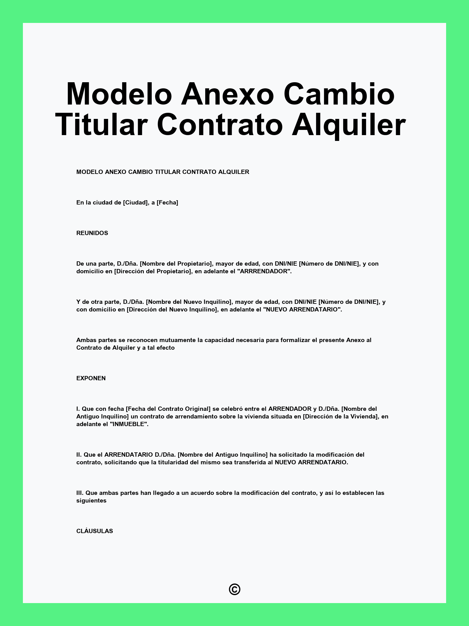 Modelo Anexo Cambio Titular Contrato Alquiler
