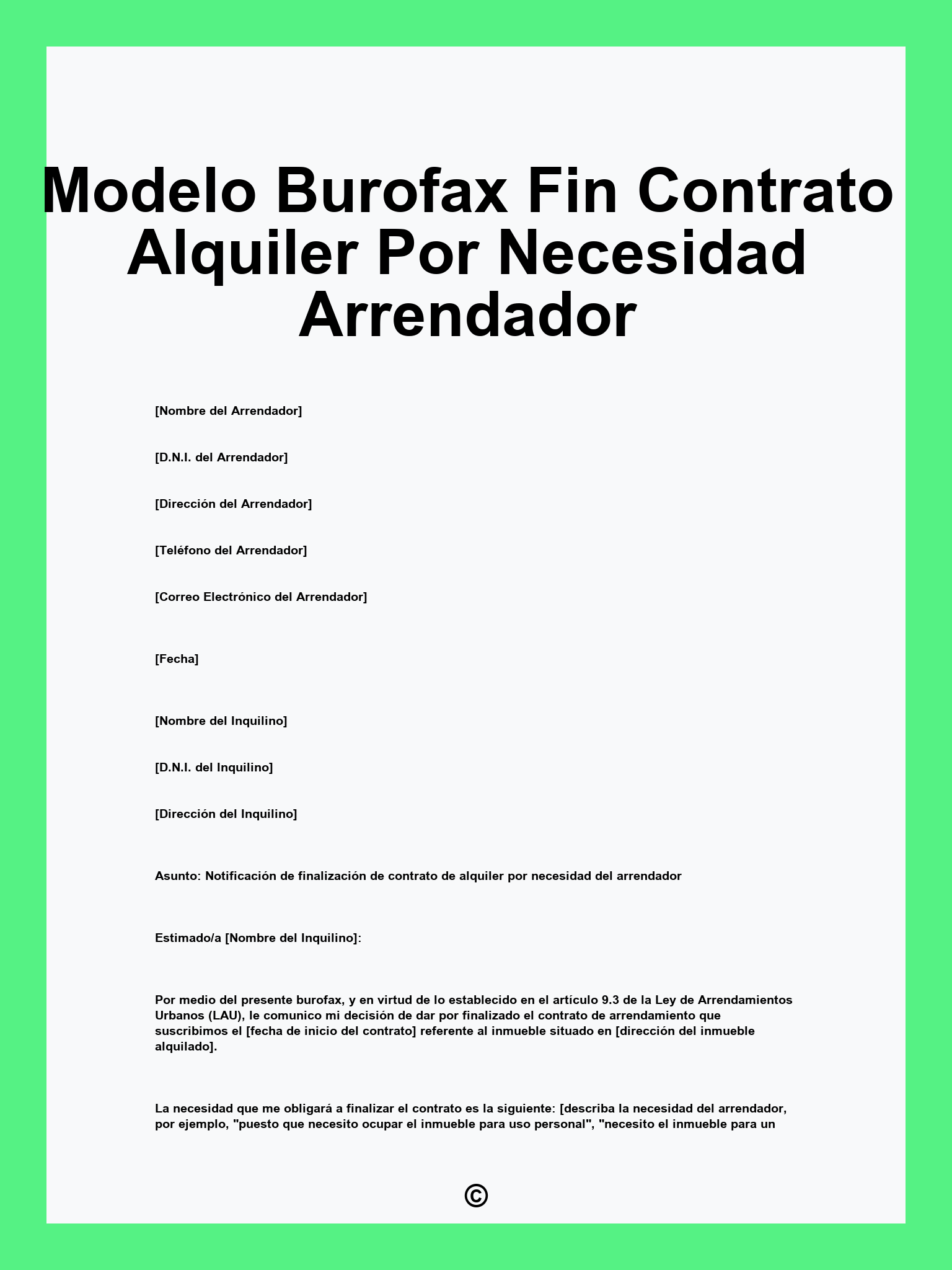 Modelo Burofax Fin Contrato Alquiler Por Necesidad Arrendador