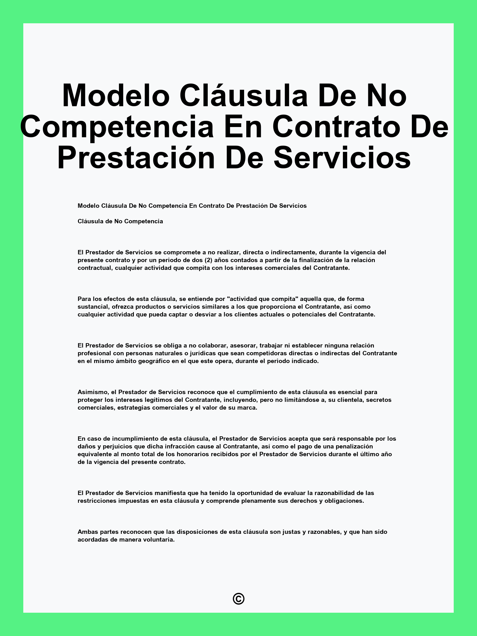 Modelo Cláusula De No Competencia En Contrato De Prestación De Servicios