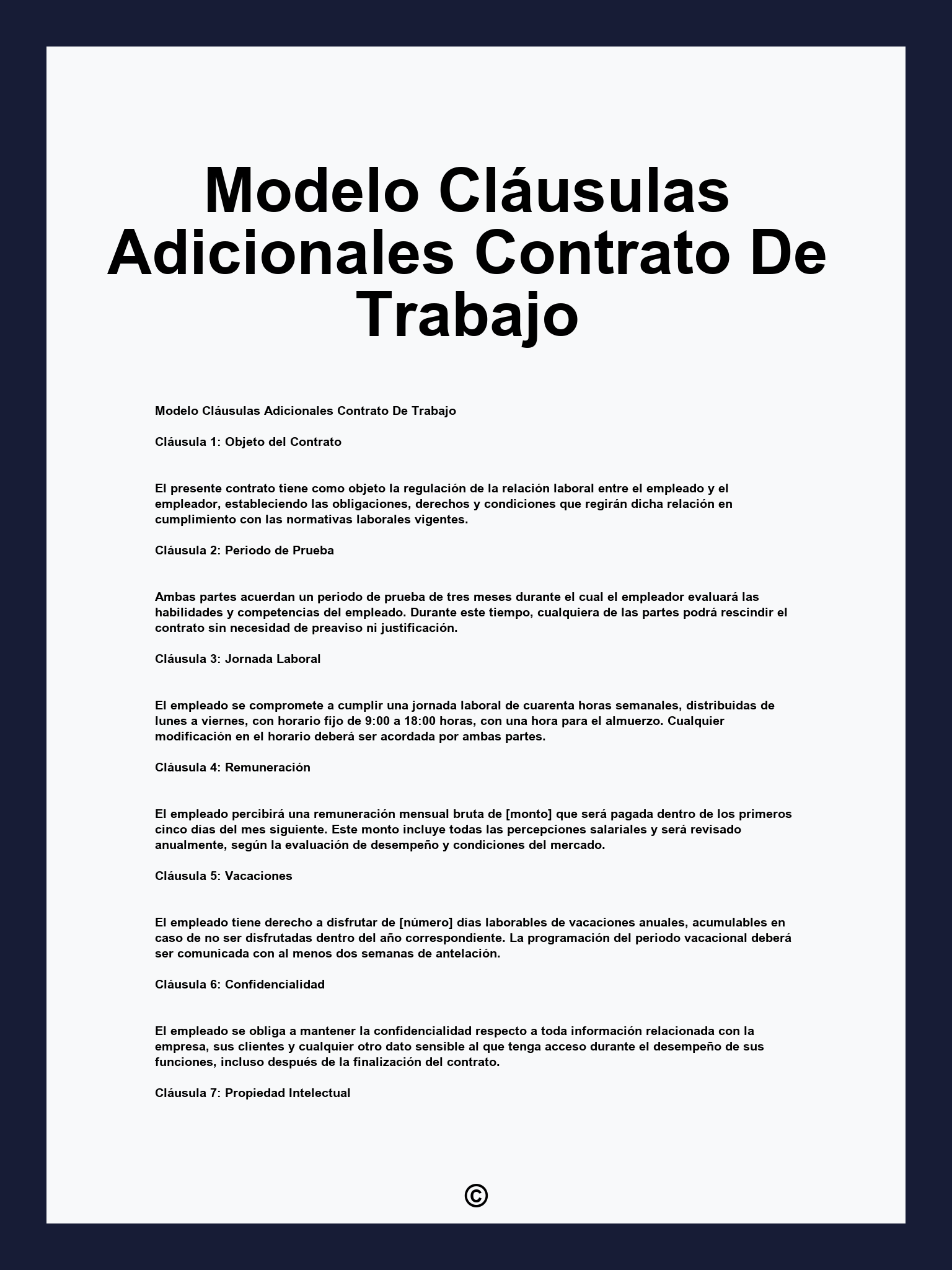 Modelo Cláusulas Adicionales Contrato De Trabajo