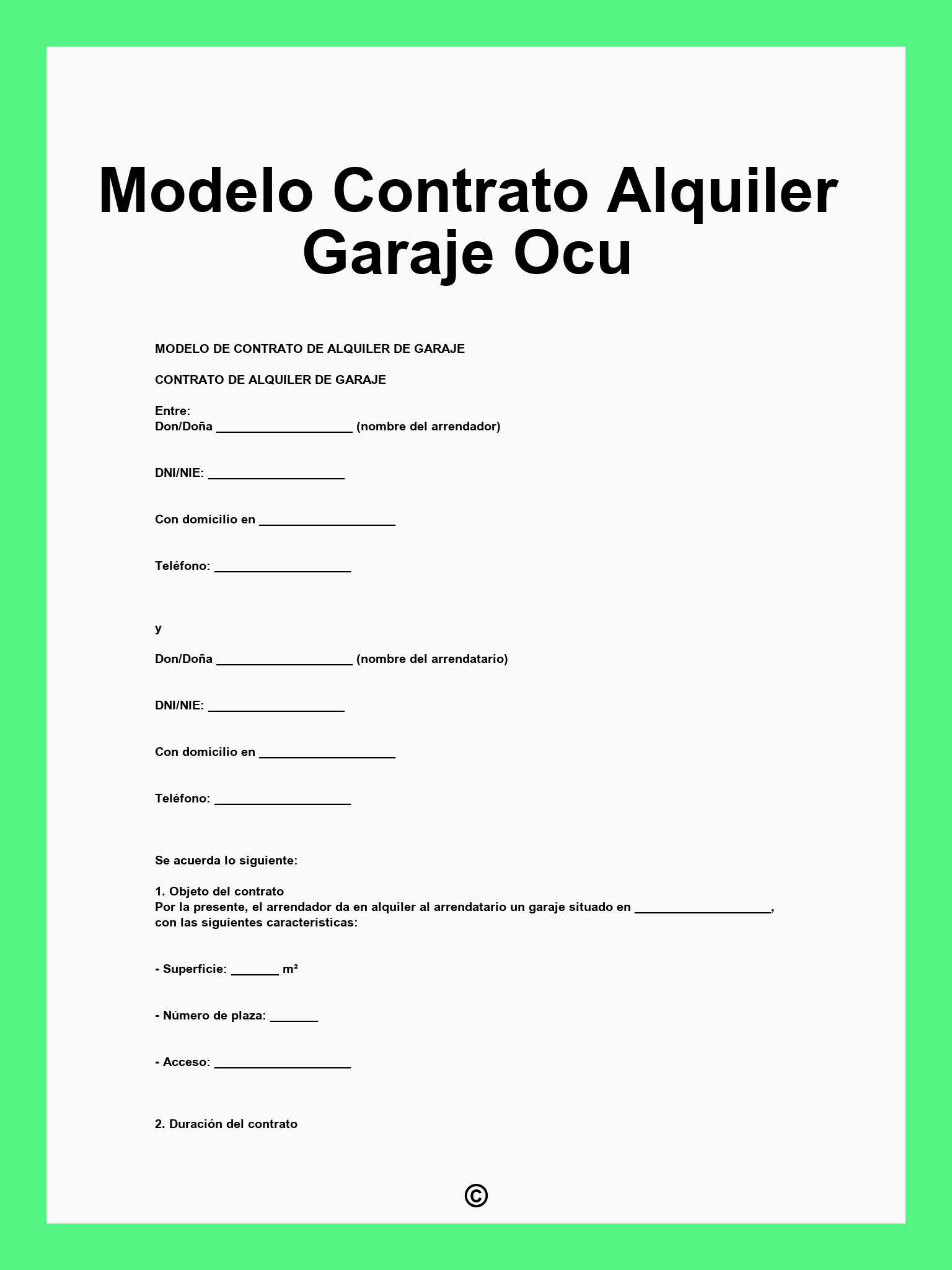 Modelo Contrato Alquiler Garaje Ocu