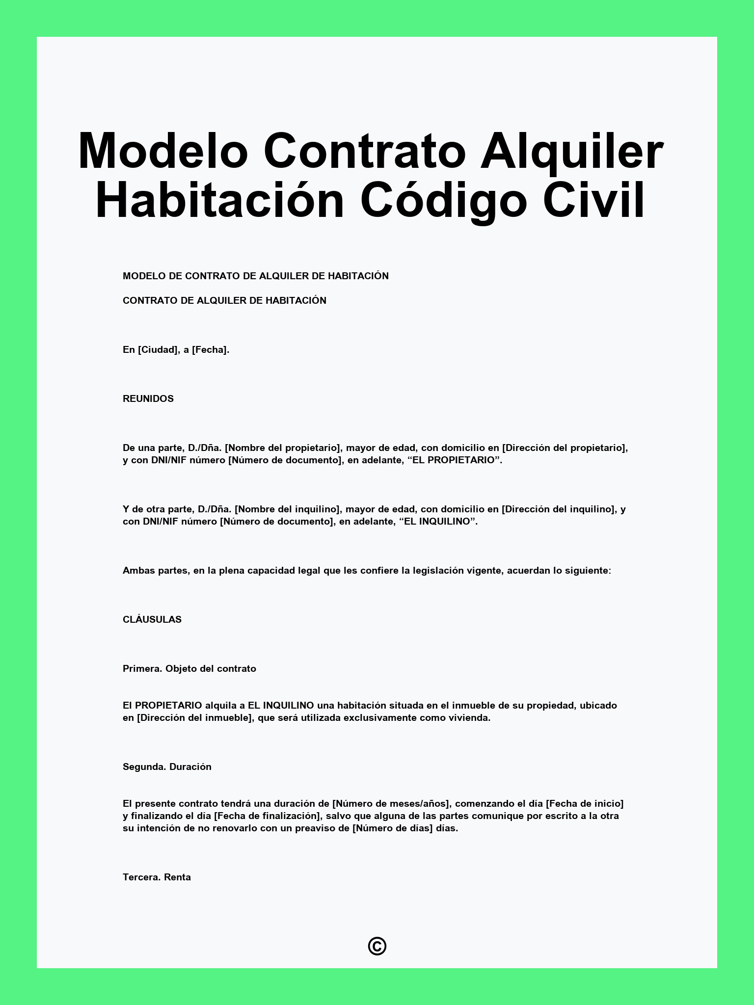 Modelo Contrato Alquiler Habitación Código Civil