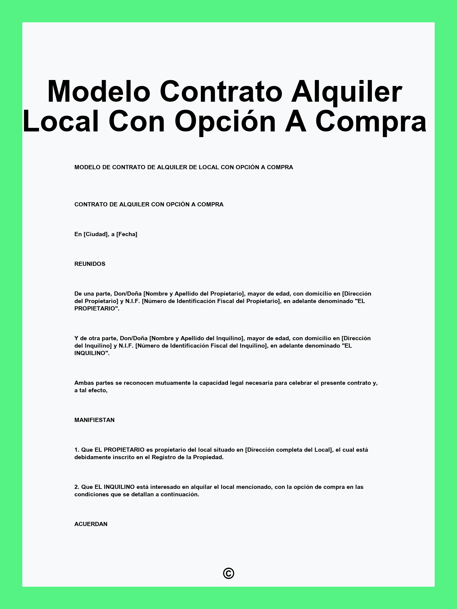 Modelo Contrato Alquiler Local Con Opción A Compra
