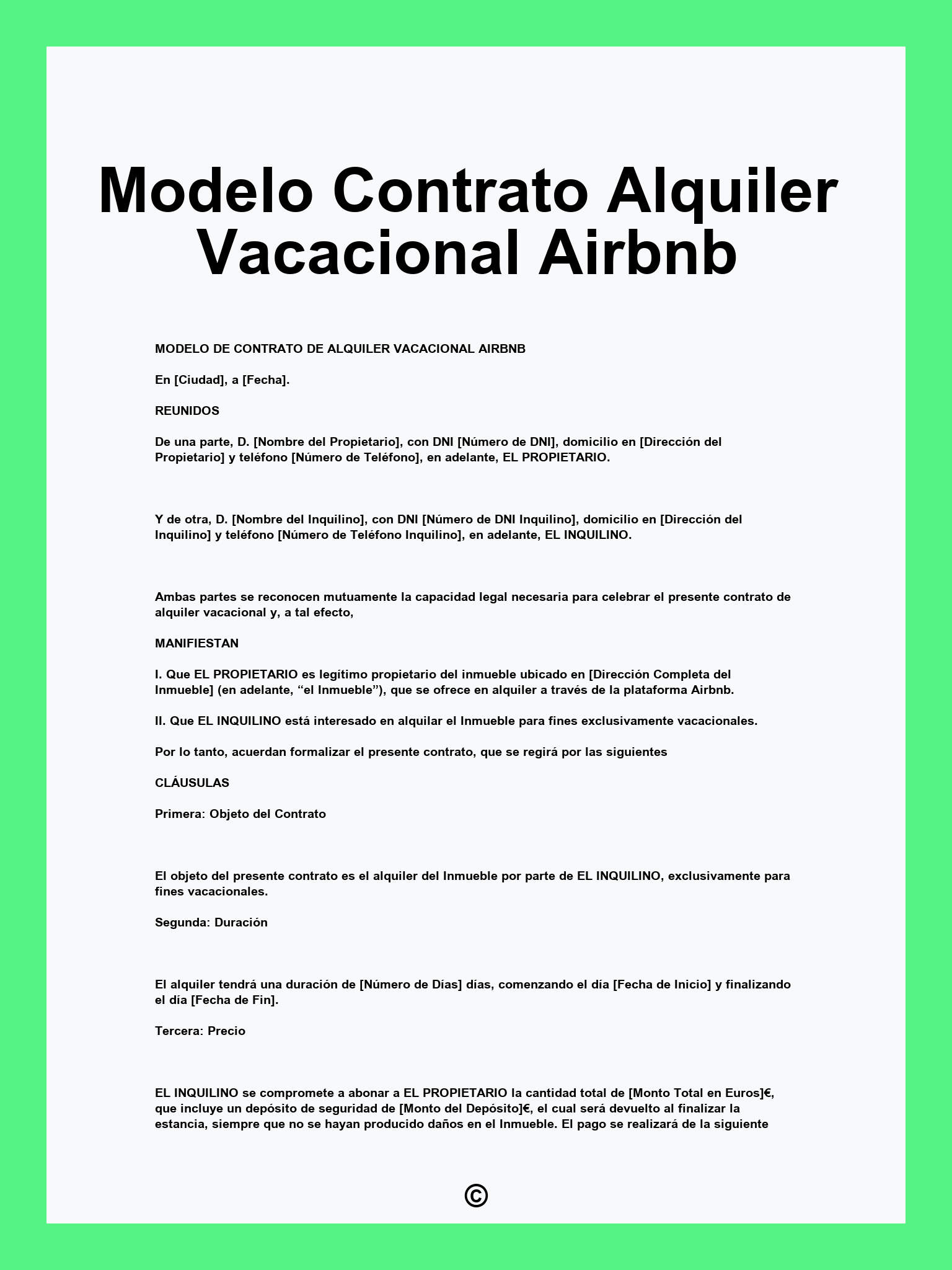 Modelo Contrato Alquiler Vacacional Airbnb