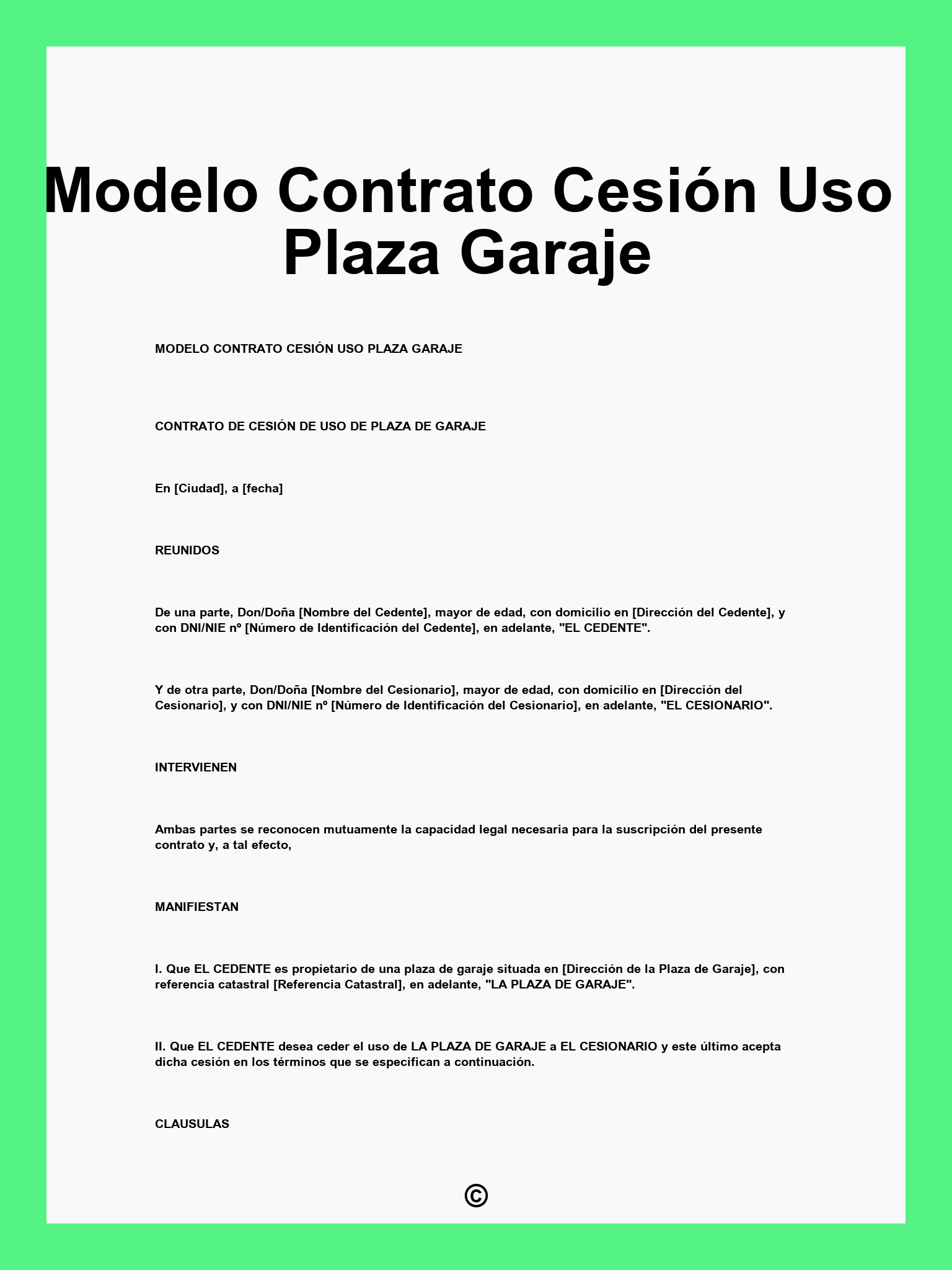 Modelo Contrato Cesión Uso Plaza Garaje