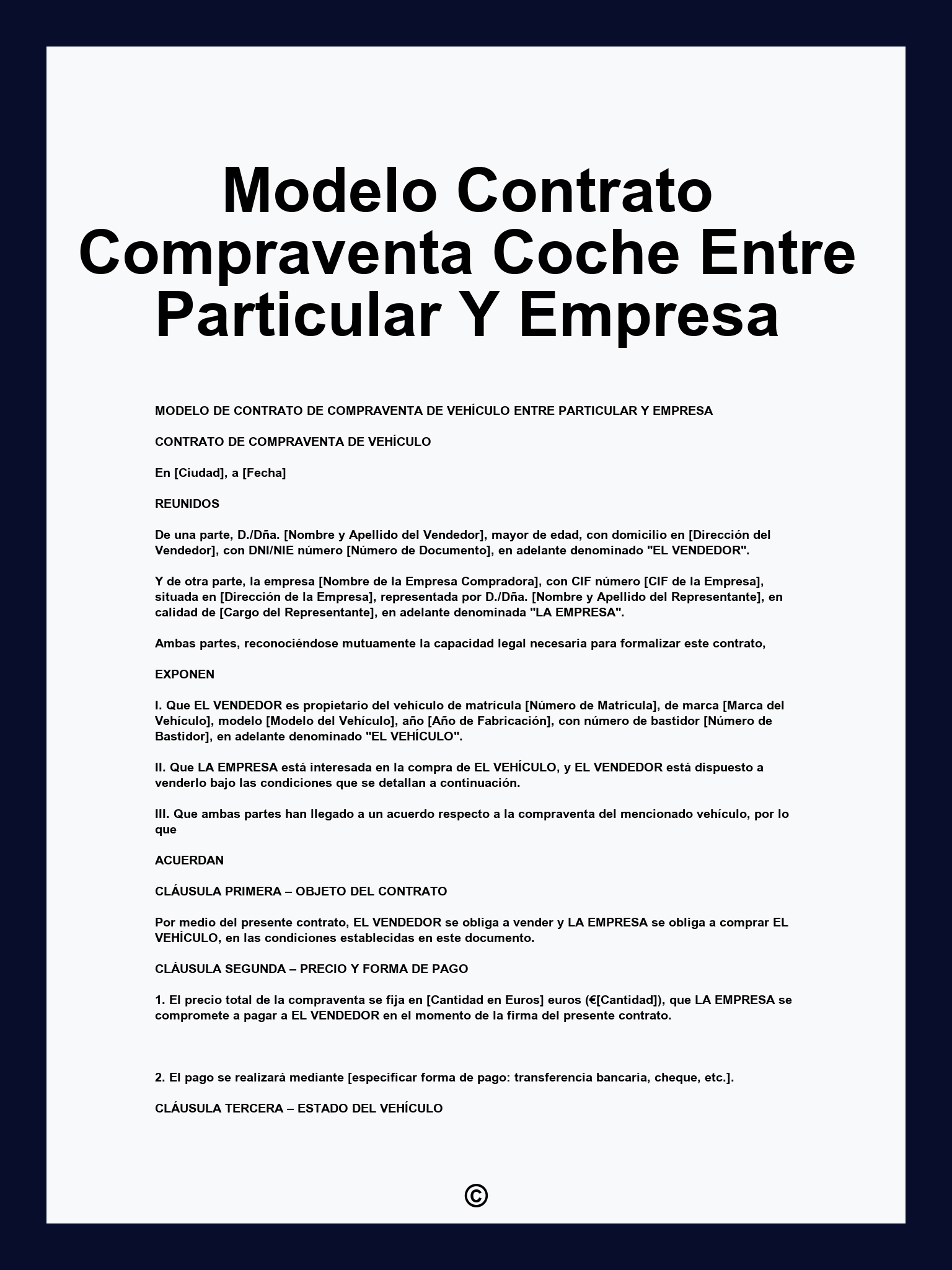 Modelo Contrato Compraventa Coche Entre Particular Y Empresa