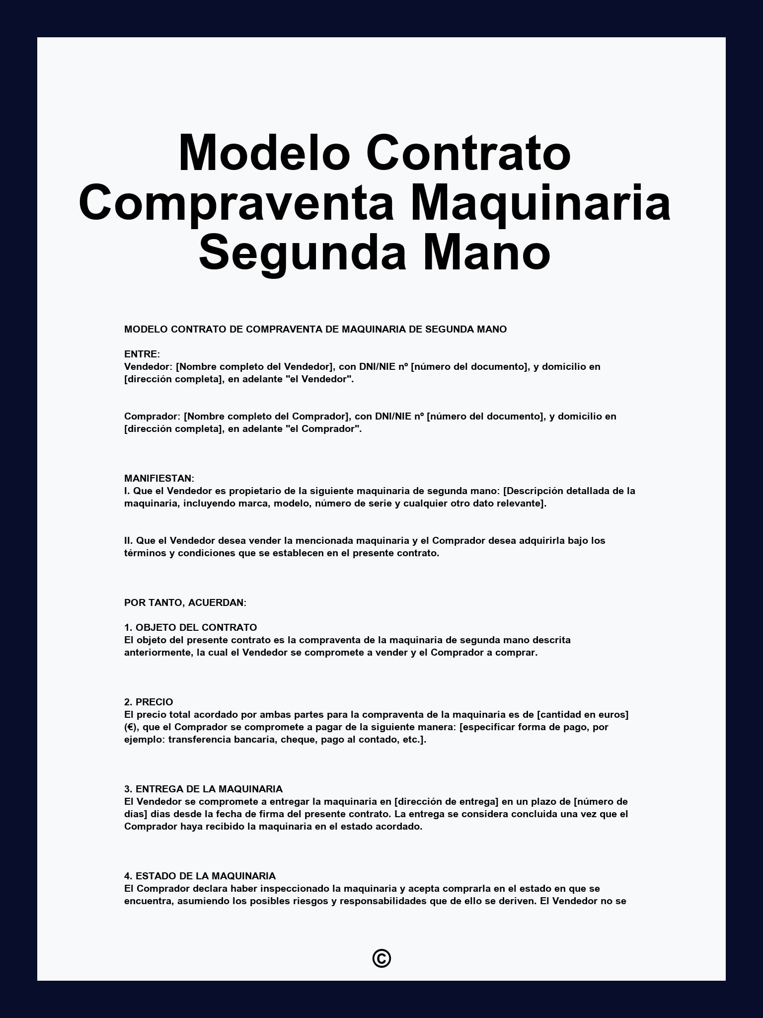 Modelo Contrato Compraventa Maquinaria Segunda Mano