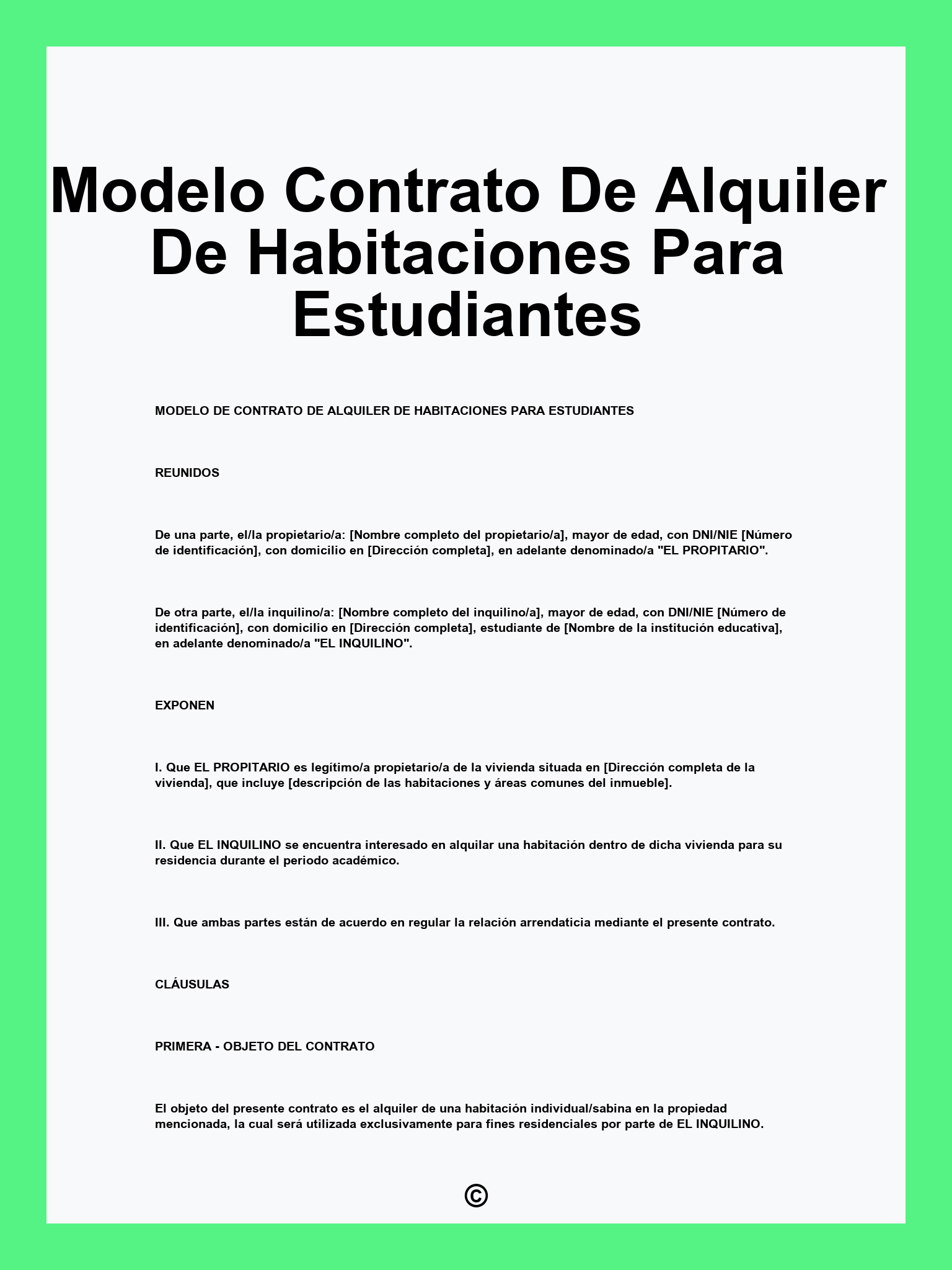 Modelo Contrato De Alquiler De Habitaciones Para Estudiantes
