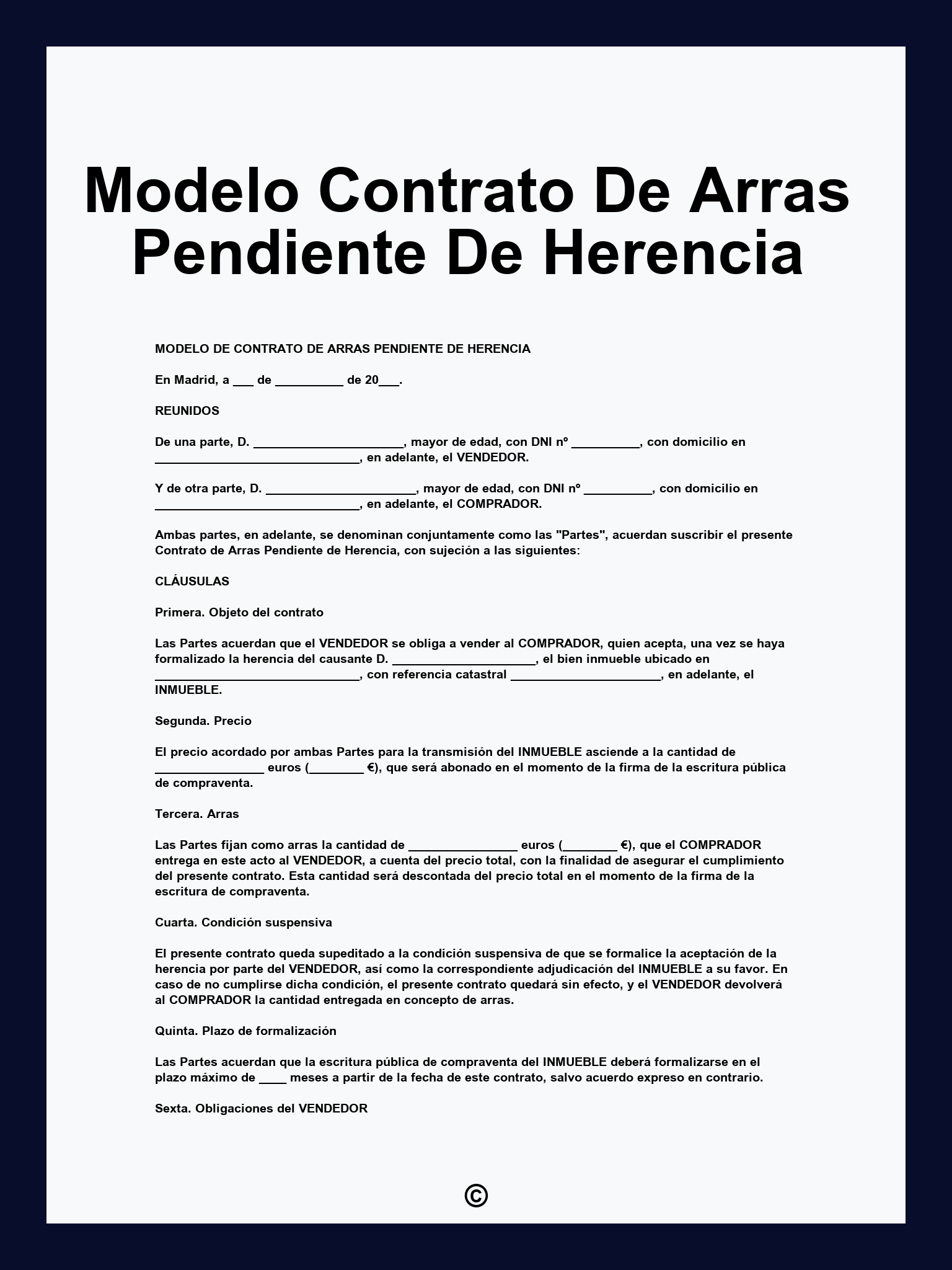 Modelo Contrato De Arras Pendiente De Herencia
