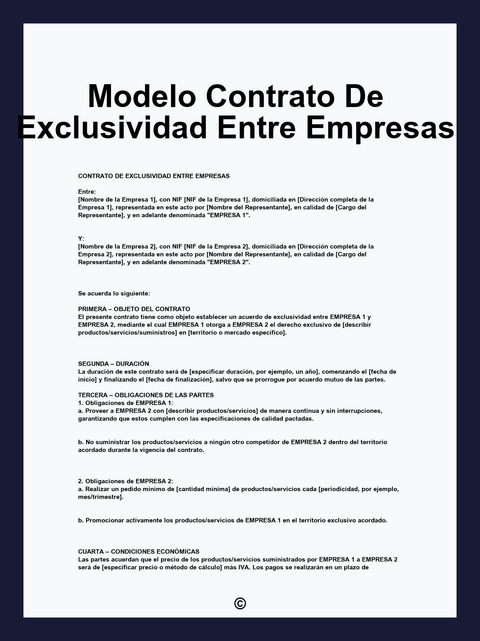 Modelo Contrato De Exclusividad Entre Empresas