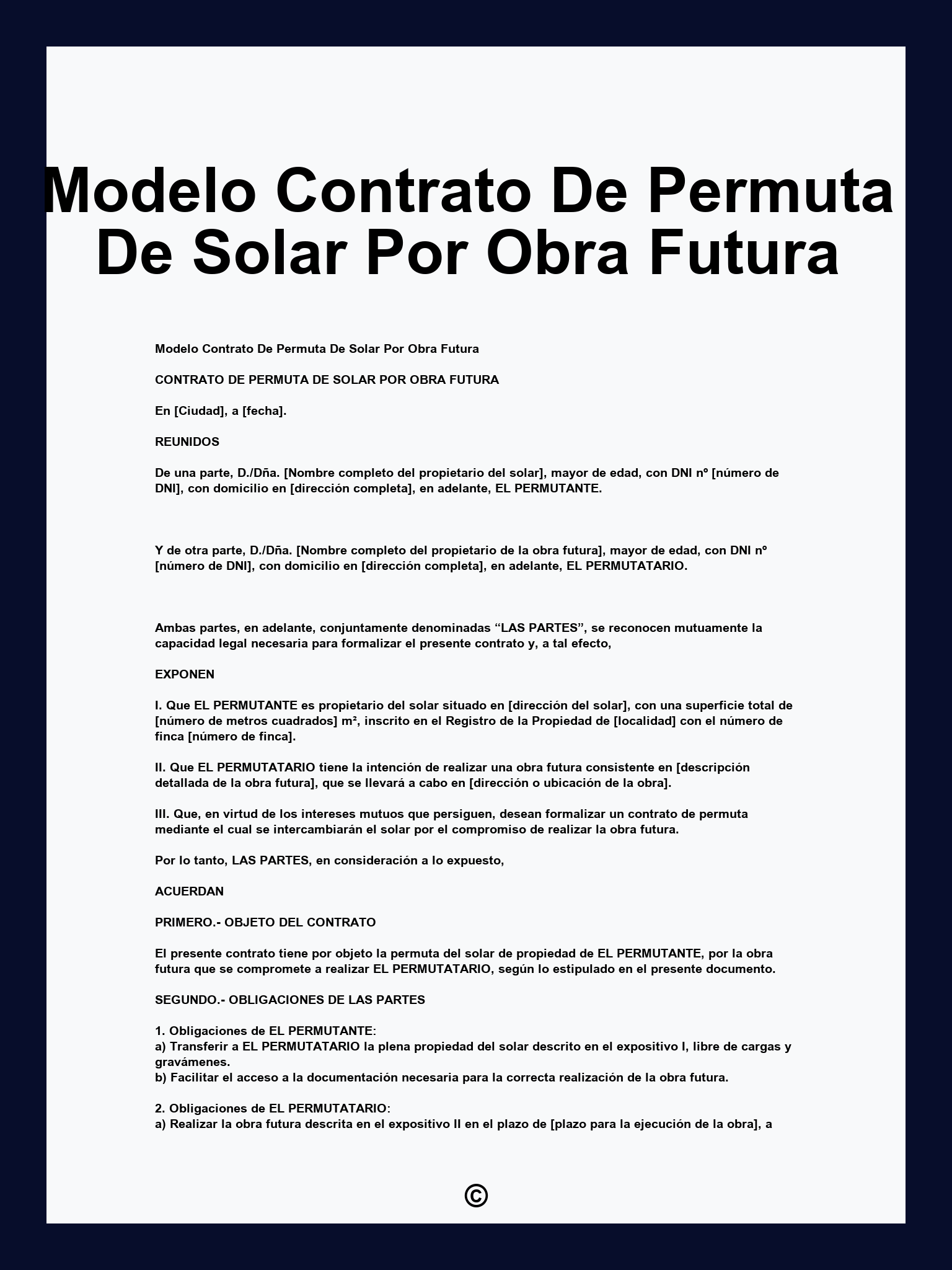 Modelo Contrato De Permuta De Solar Por Obra Futura