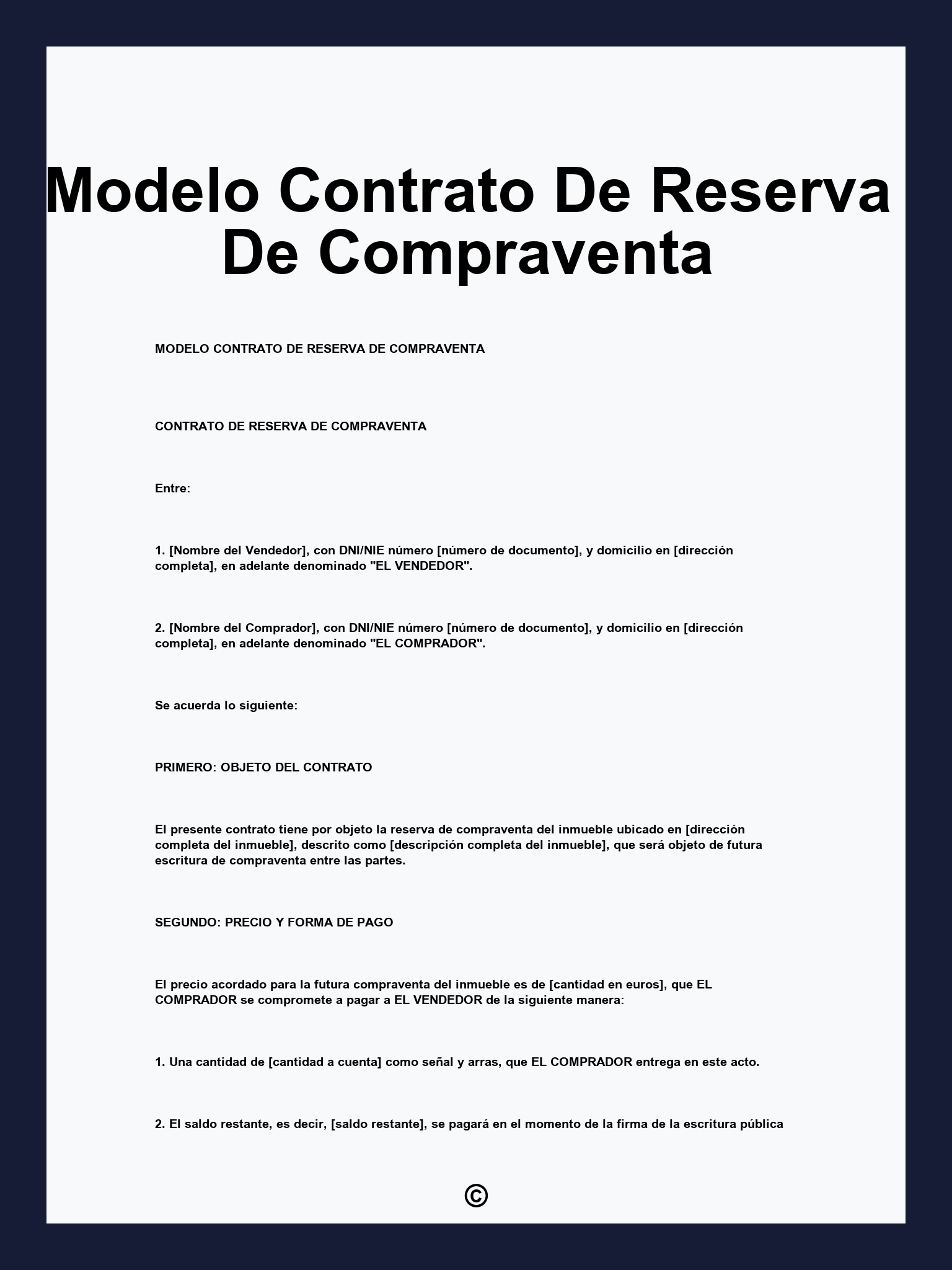 Modelo Contrato De Reserva De Compraventa