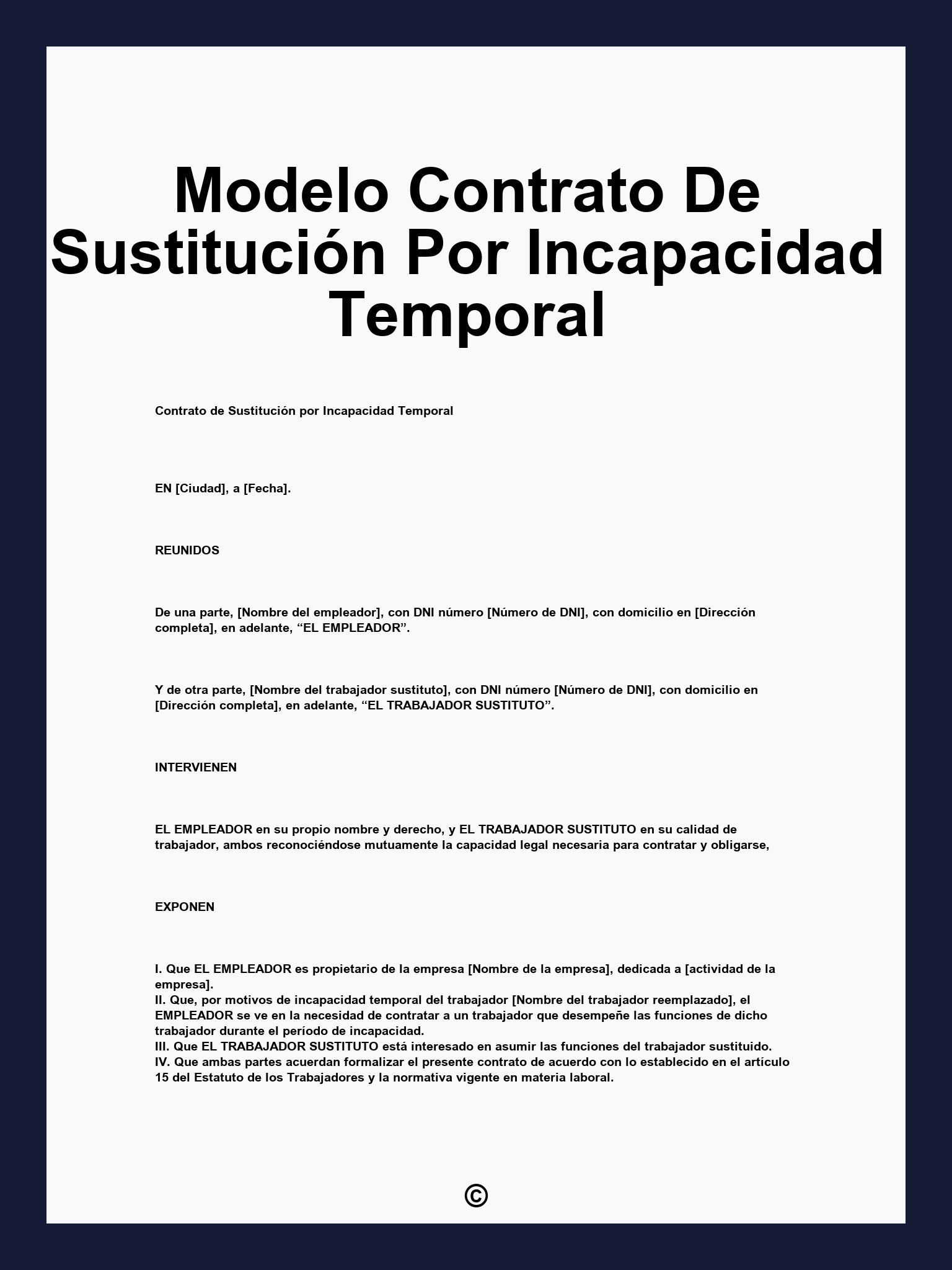 Modelo Contrato De Sustitución Por Incapacidad Temporal