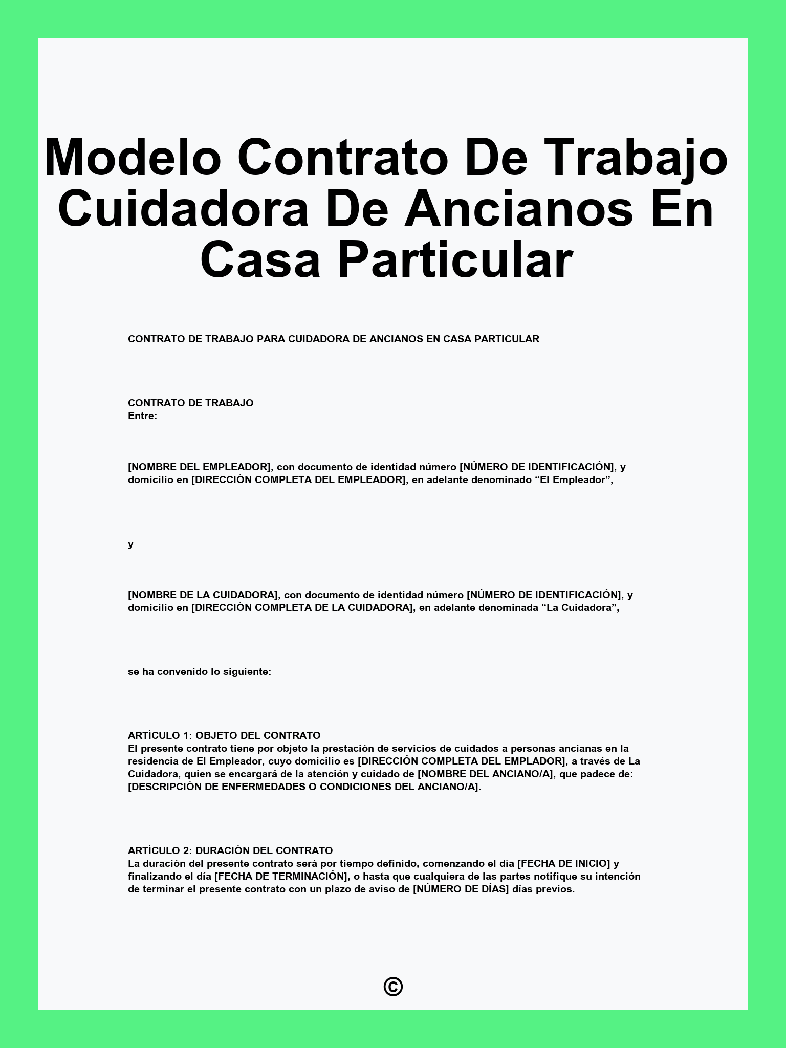 Modelo Contrato De Trabajo Cuidadora De Ancianos En Casa Particular