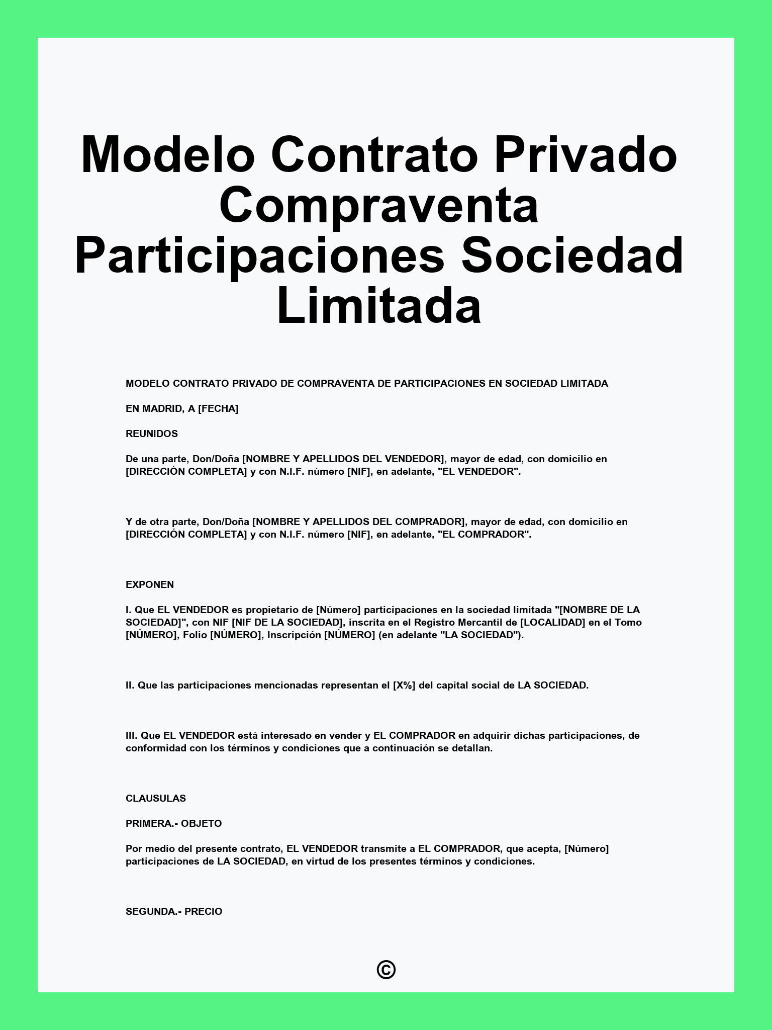 Modelo Contrato Privado Compraventa Participaciones Sociedad Limitada