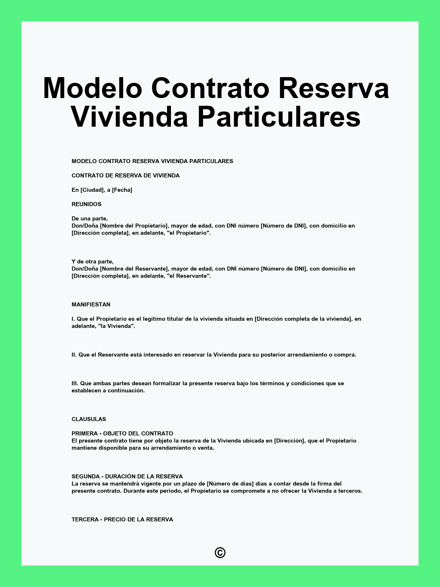 Modelo Contrato Reserva Vivienda Particulares