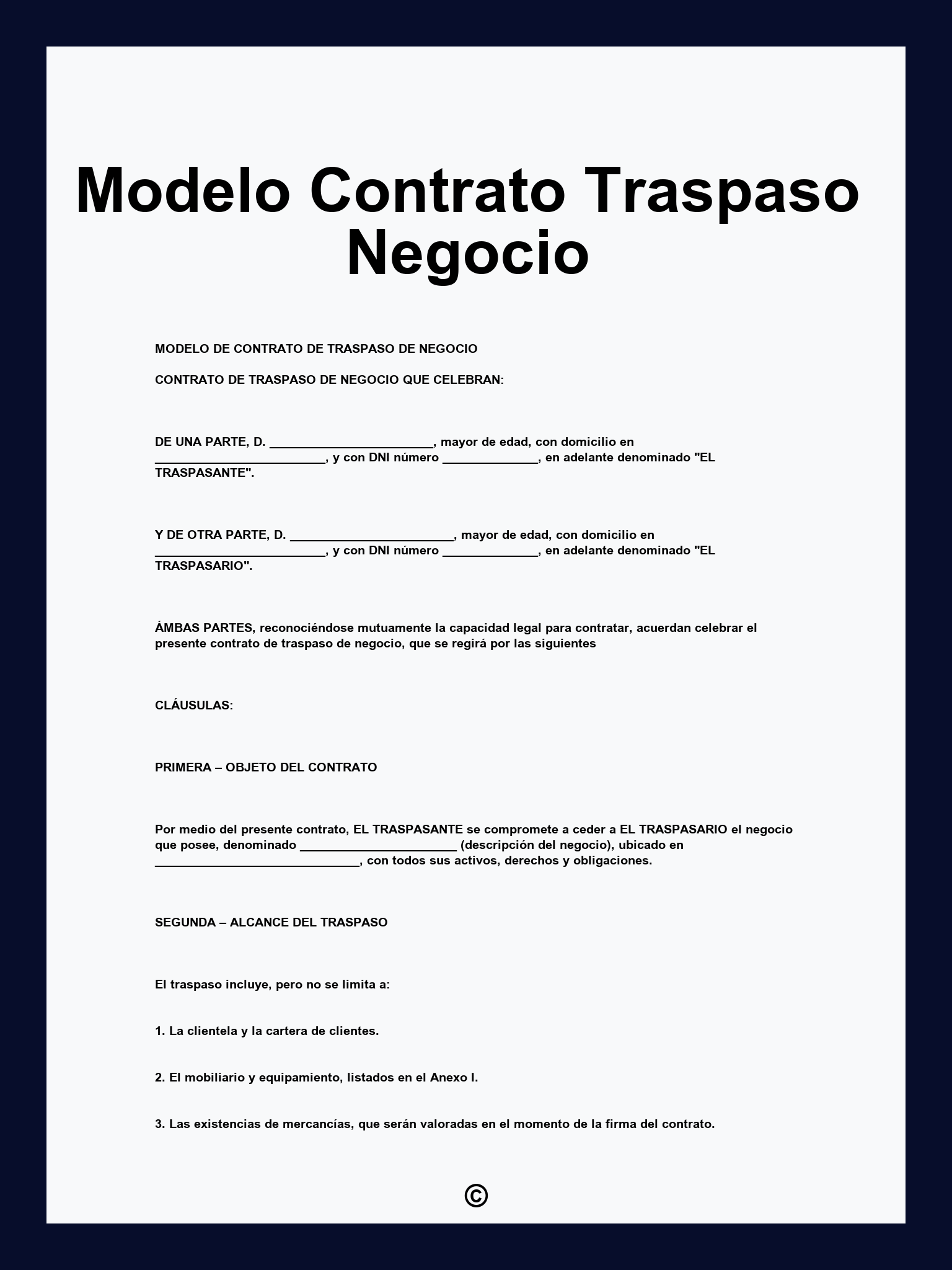 Modelo Contrato Traspaso Negocio