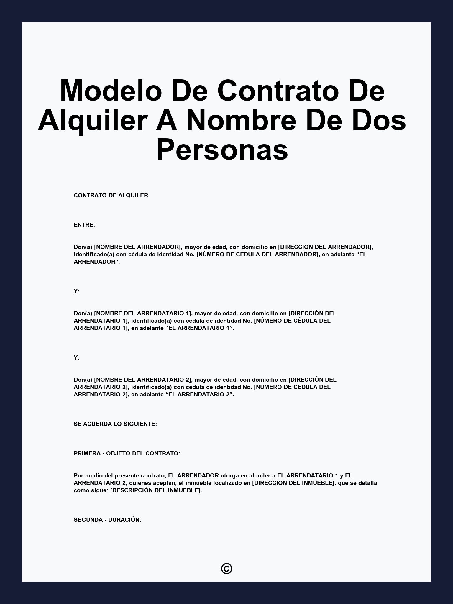 Modelo De Contrato De Alquiler A Nombre De Dos Personas