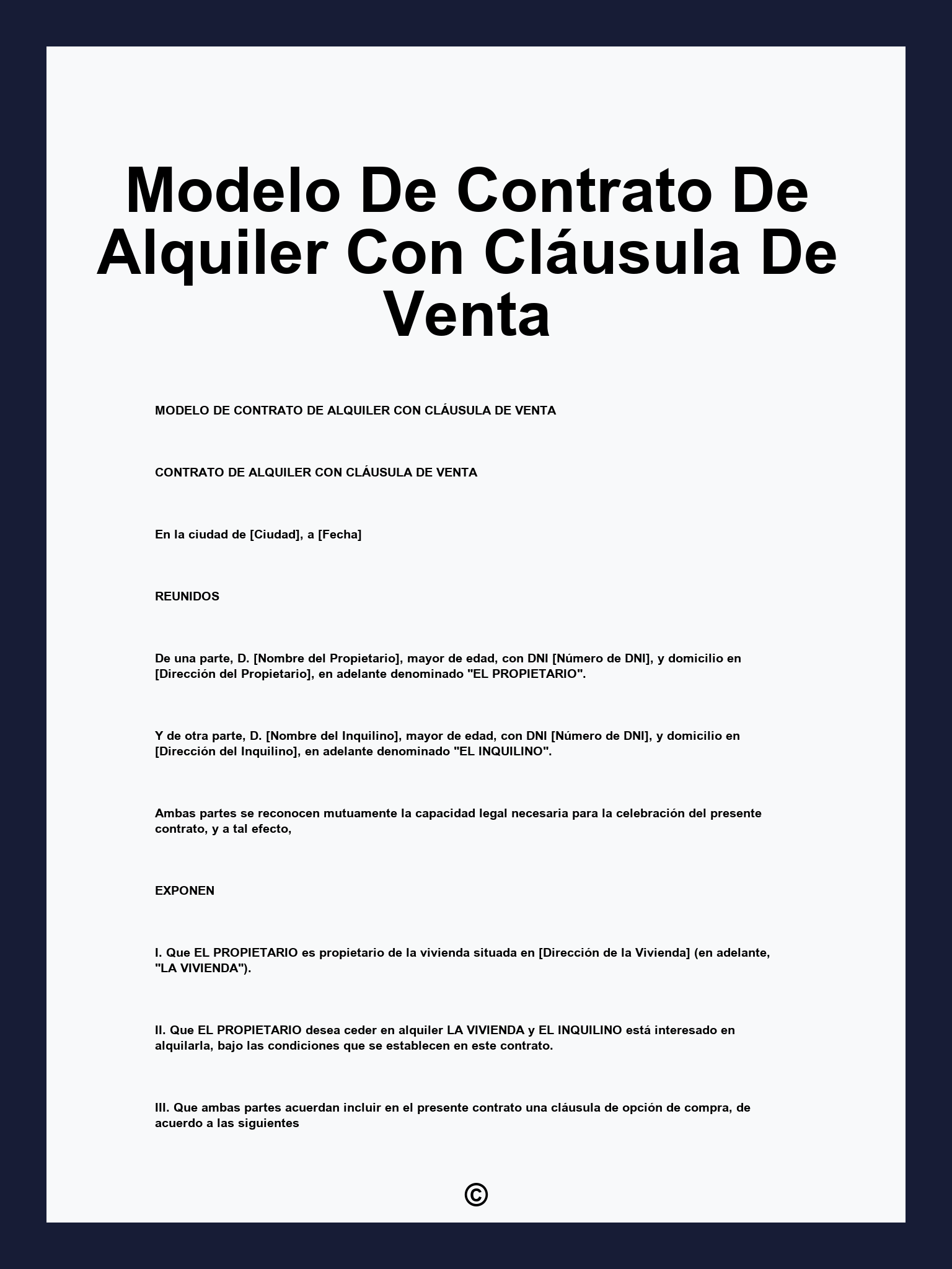 Modelo De Contrato De Alquiler Con Cláusula De Venta