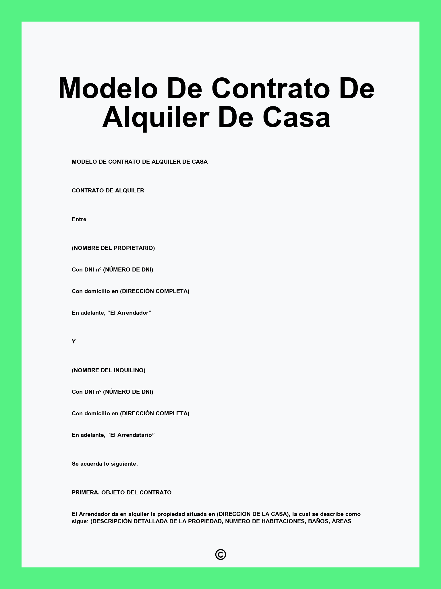 Modelo De Contrato De Alquiler De Casa