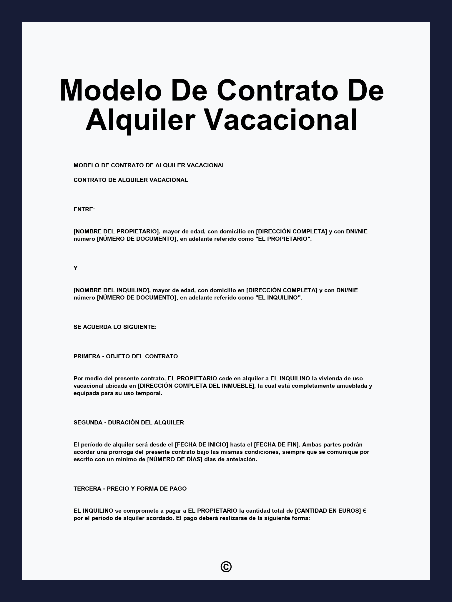 Modelo De Contrato De Alquiler Vacacional