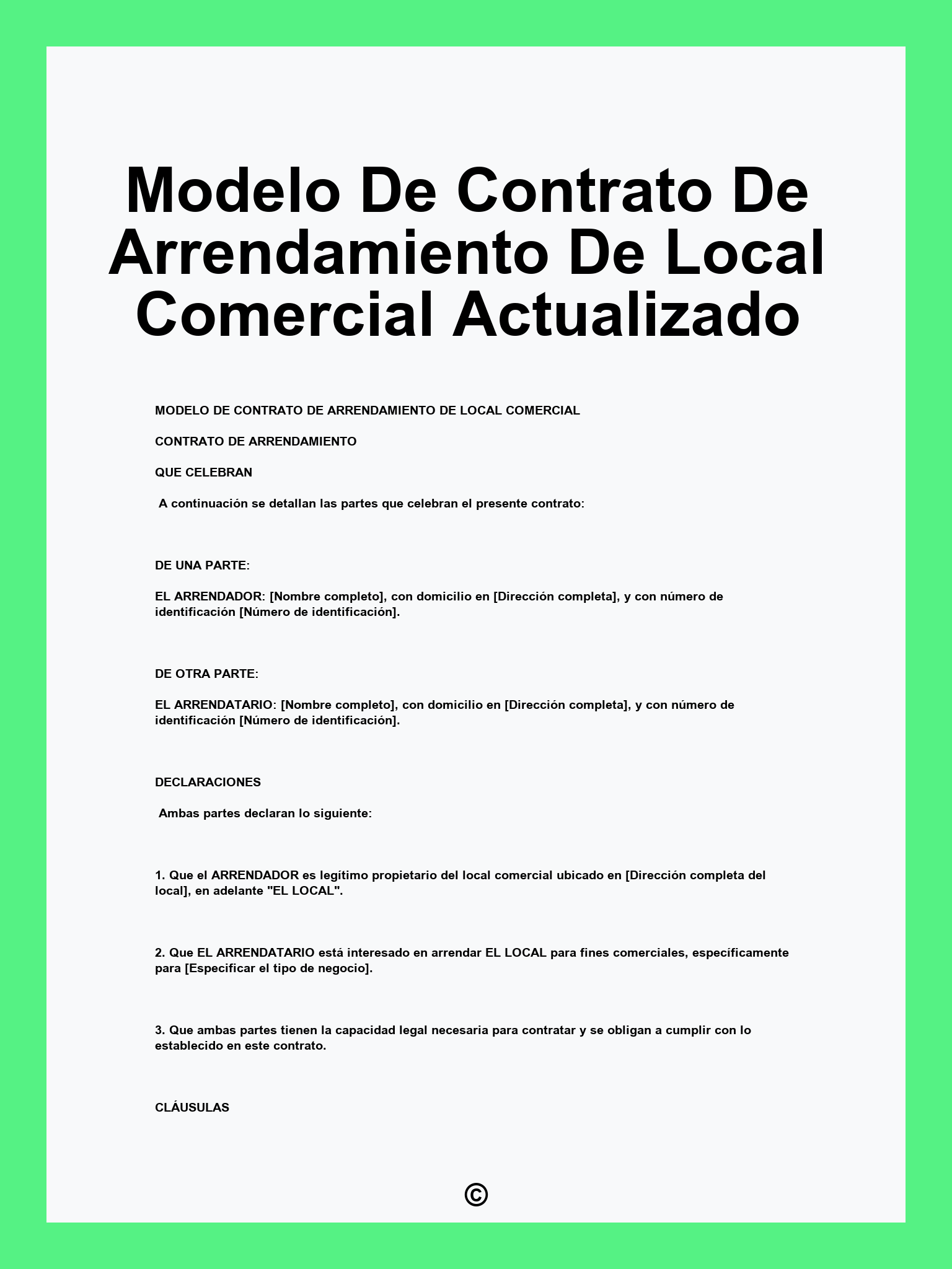Modelo De Contrato De Arrendamiento De Local Comercial Actualizado