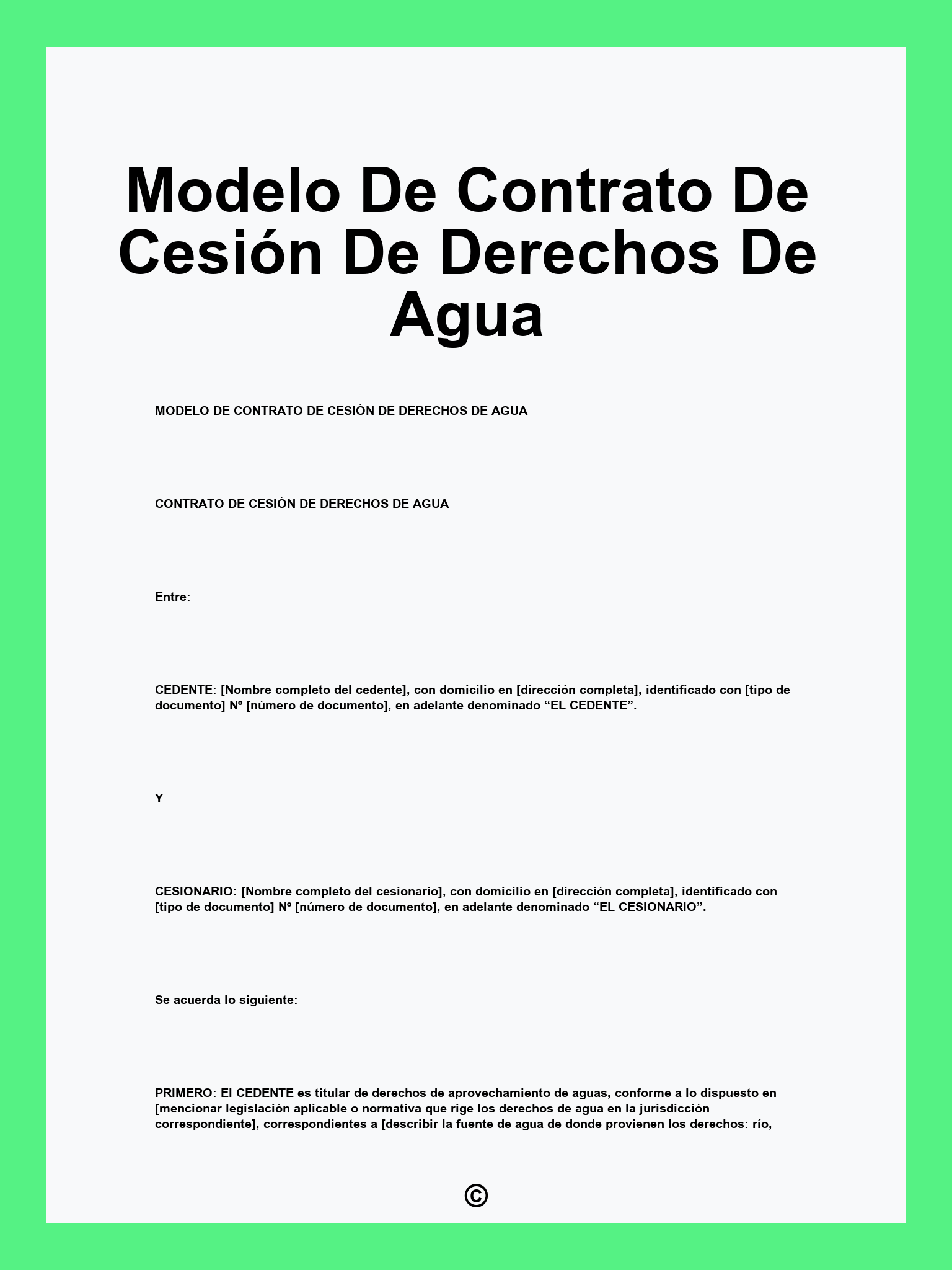 Modelo De Contrato De Cesión De Derechos De Agua