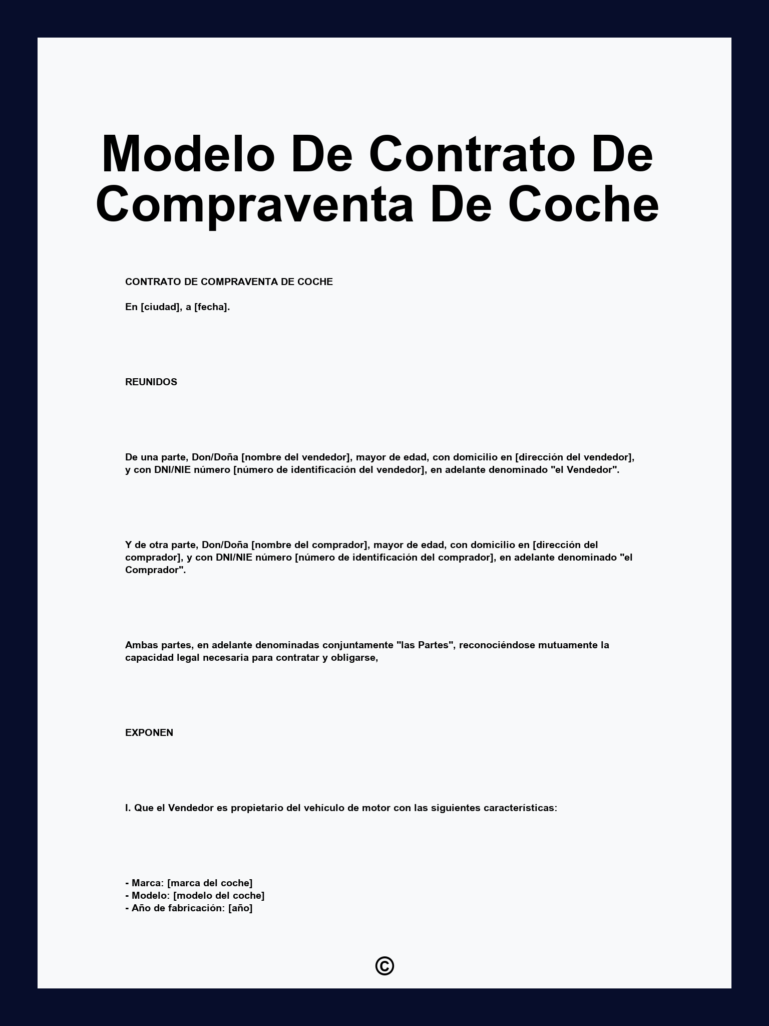 Modelo De Contrato De Compraventa De Coche