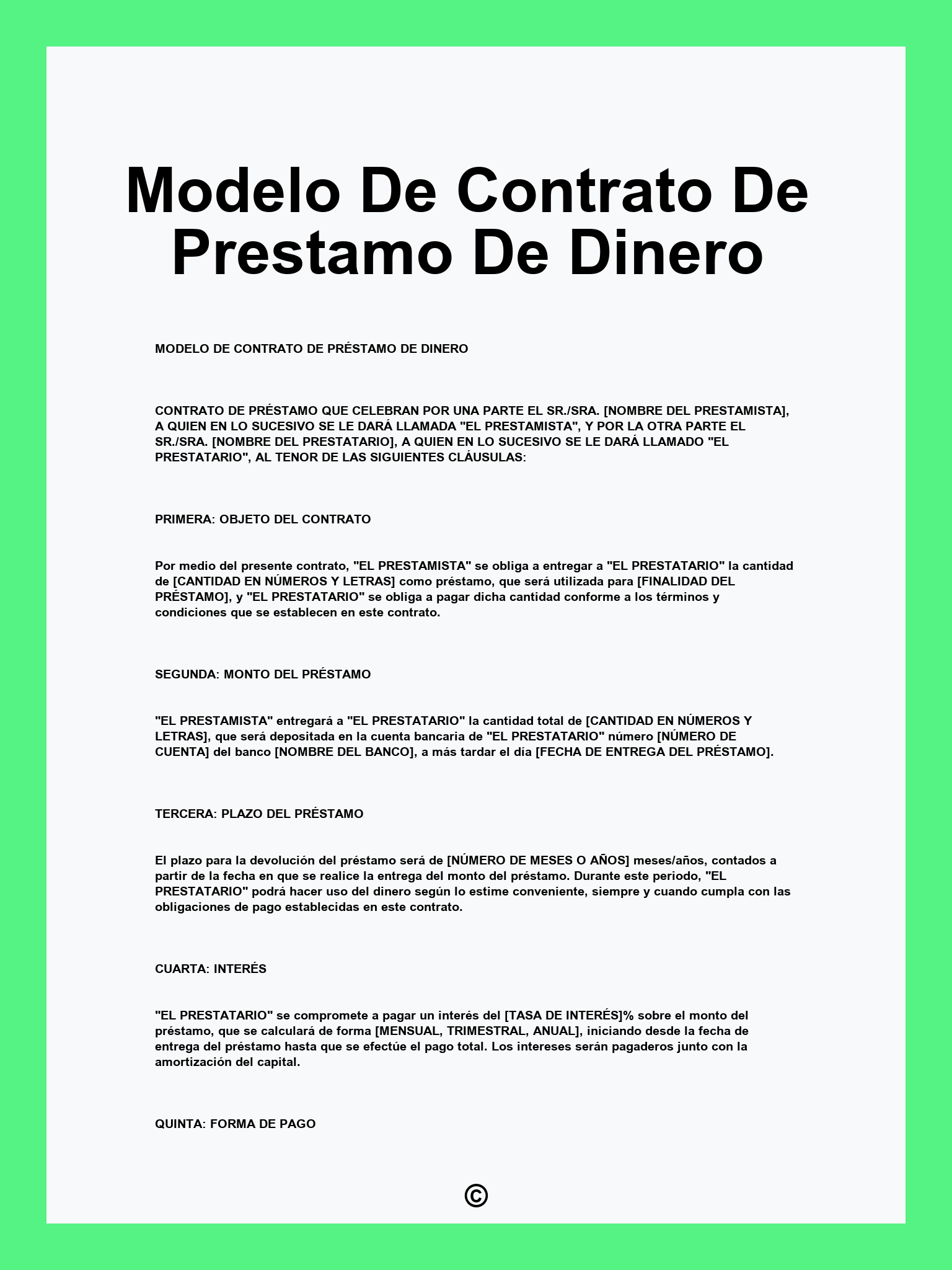 Modelo De Contrato De Prestamo De Dinero