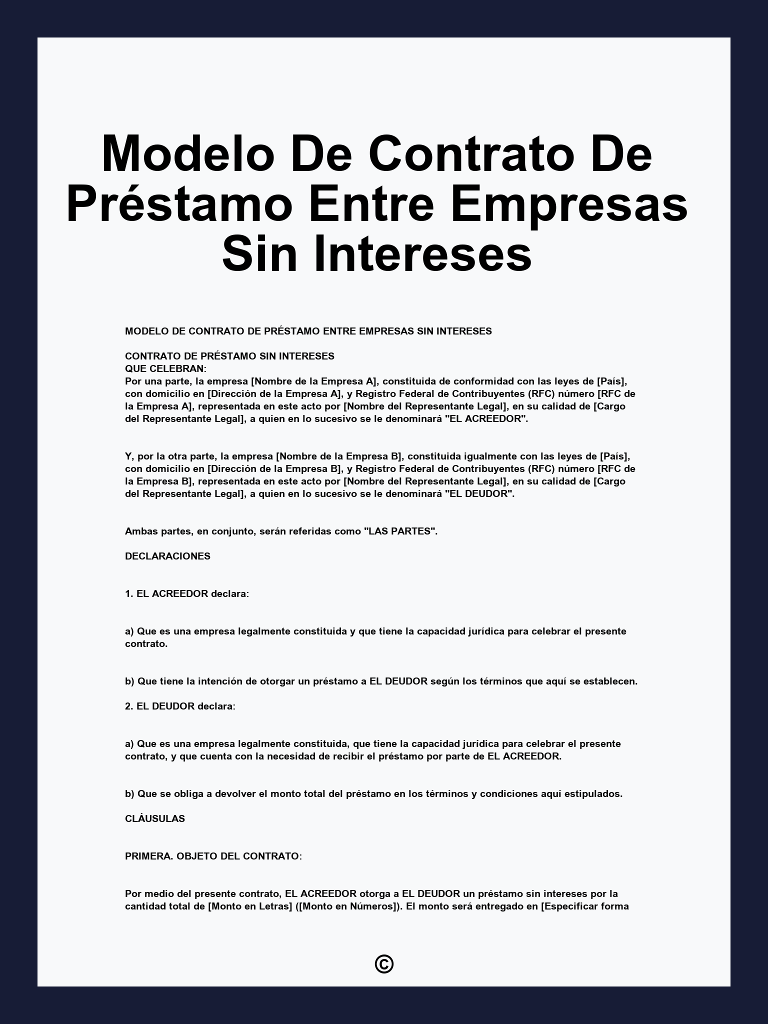 Modelo De Contrato De Préstamo Entre Empresas Sin Intereses