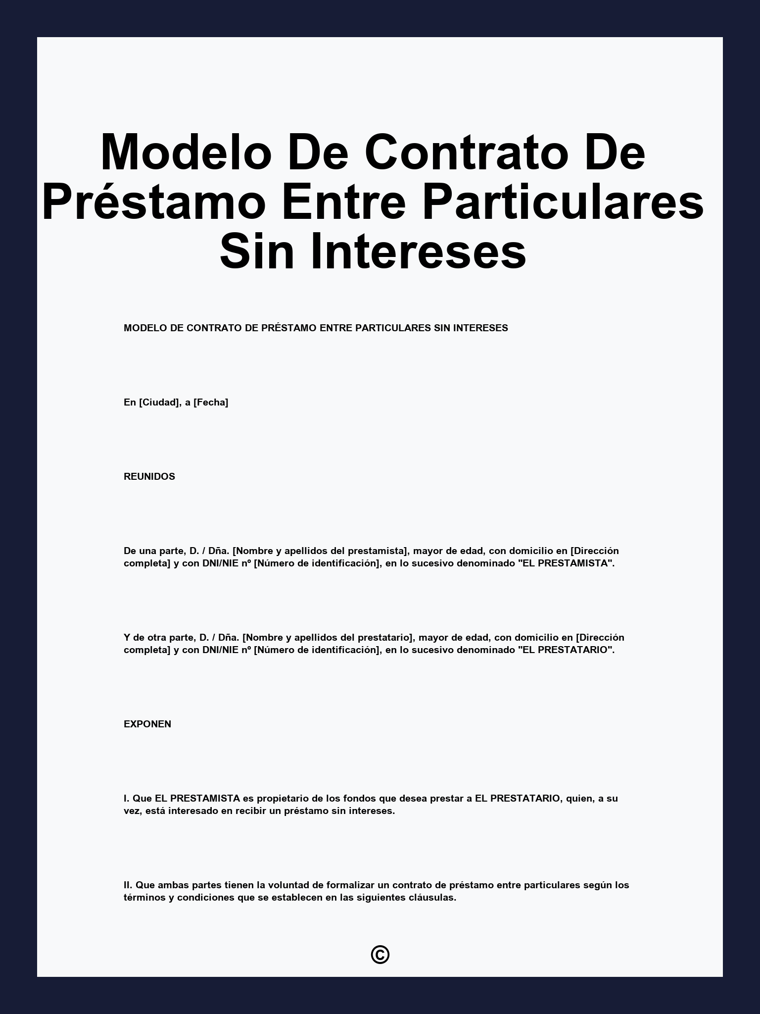Modelo De Contrato De Préstamo Entre Particulares Sin Intereses