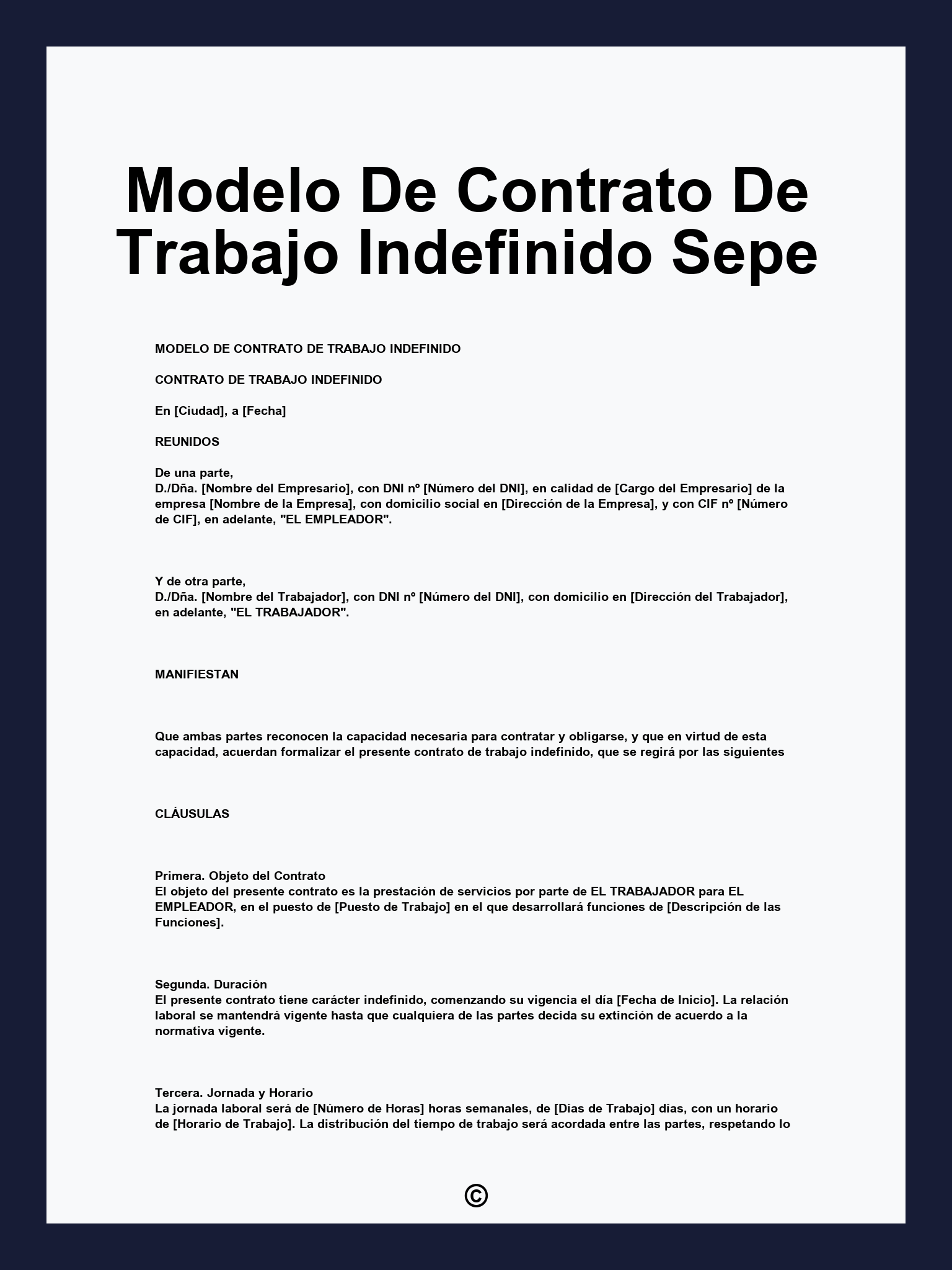 Modelo De Contrato De Trabajo Indefinido Sepe