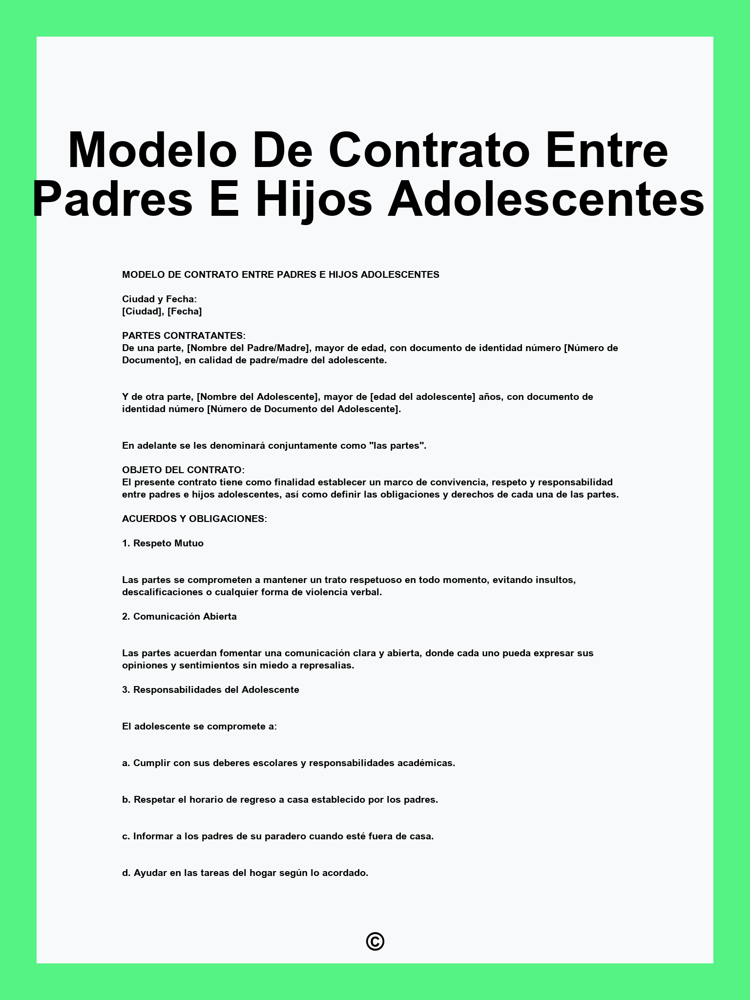 Modelo De Contrato Entre Padres E Hijos Adolescentes