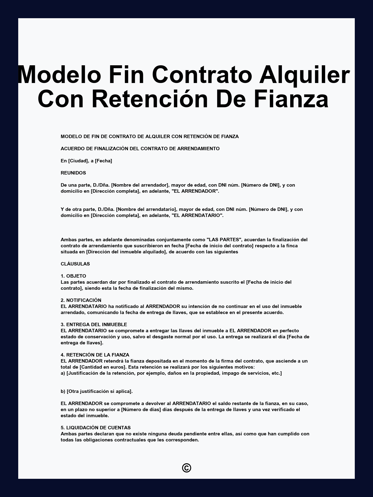 Modelo Fin Contrato Alquiler Con Retención De Fianza