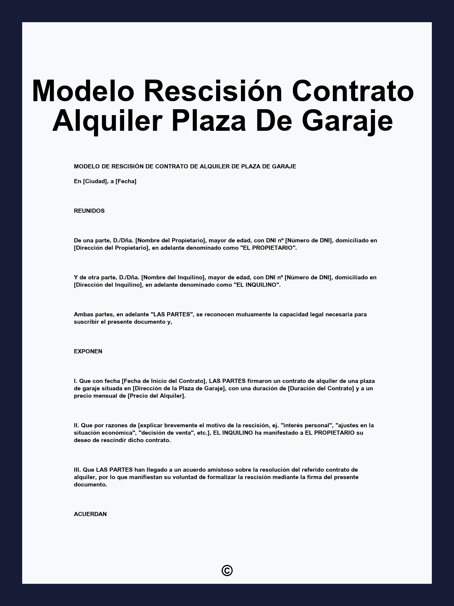 Modelo Rescisión Contrato Alquiler Plaza De Garaje