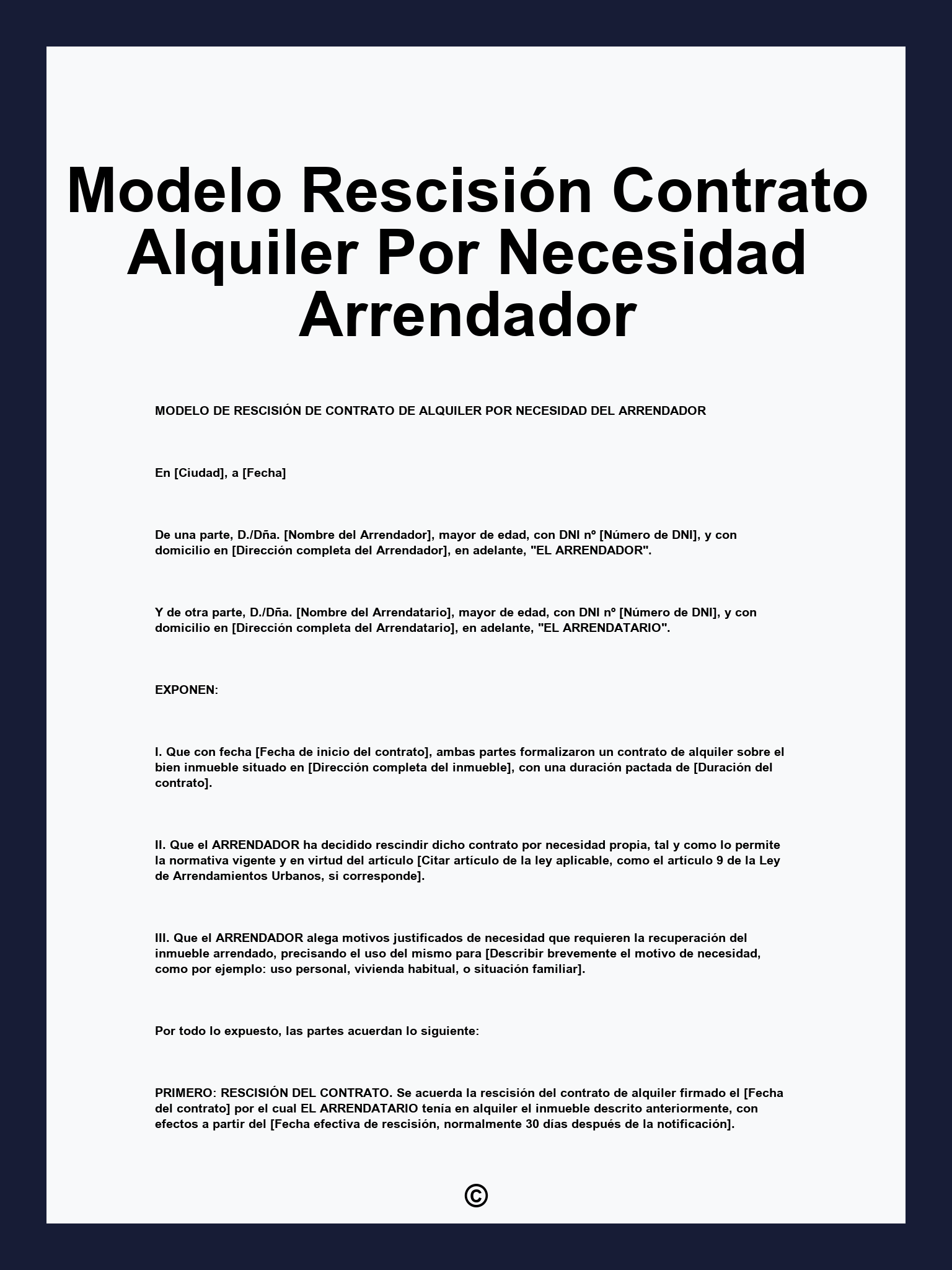 Modelo Rescisión Contrato Alquiler Por Necesidad Arrendador