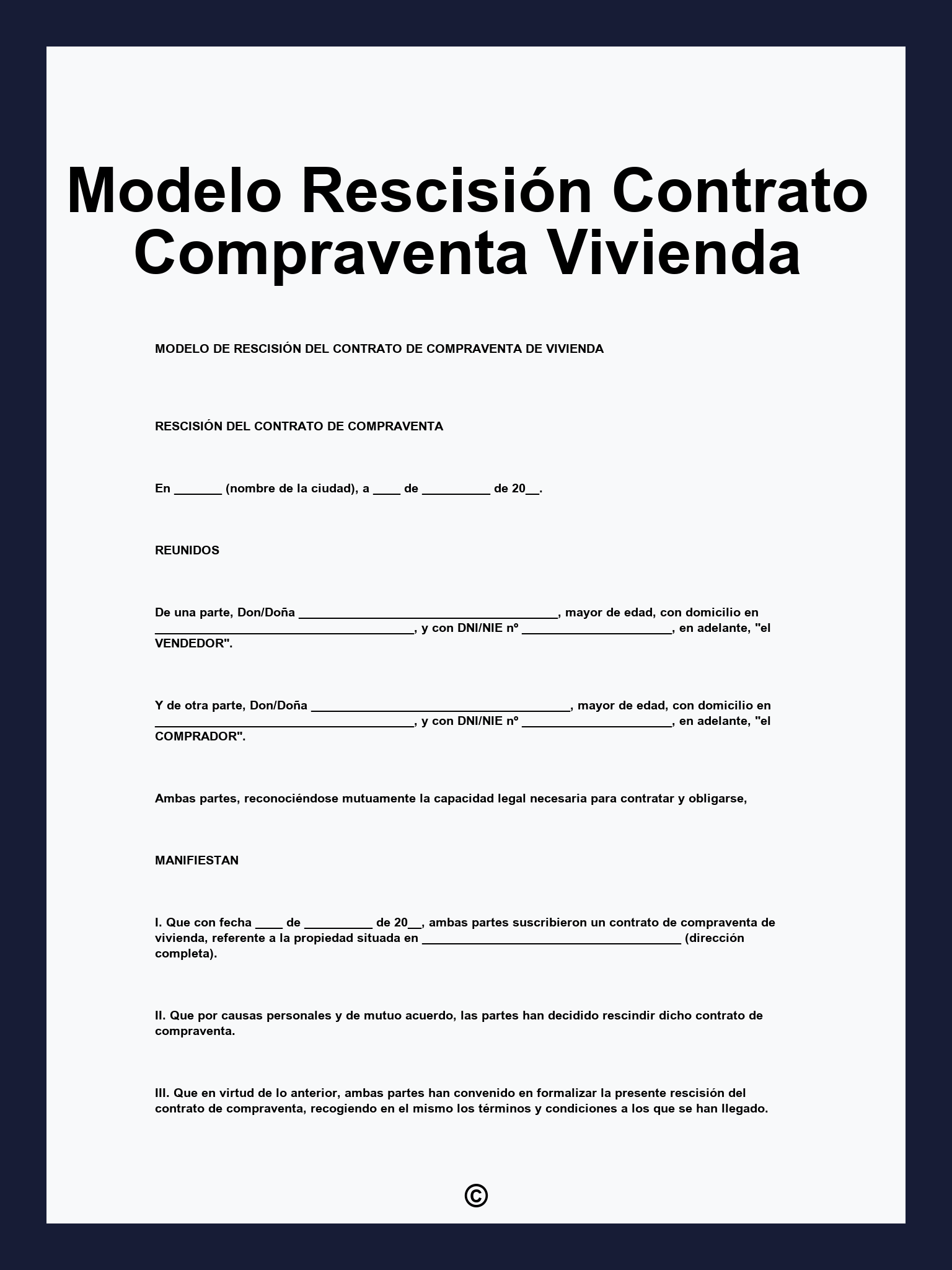 Modelo Rescisión Contrato Compraventa Vivienda