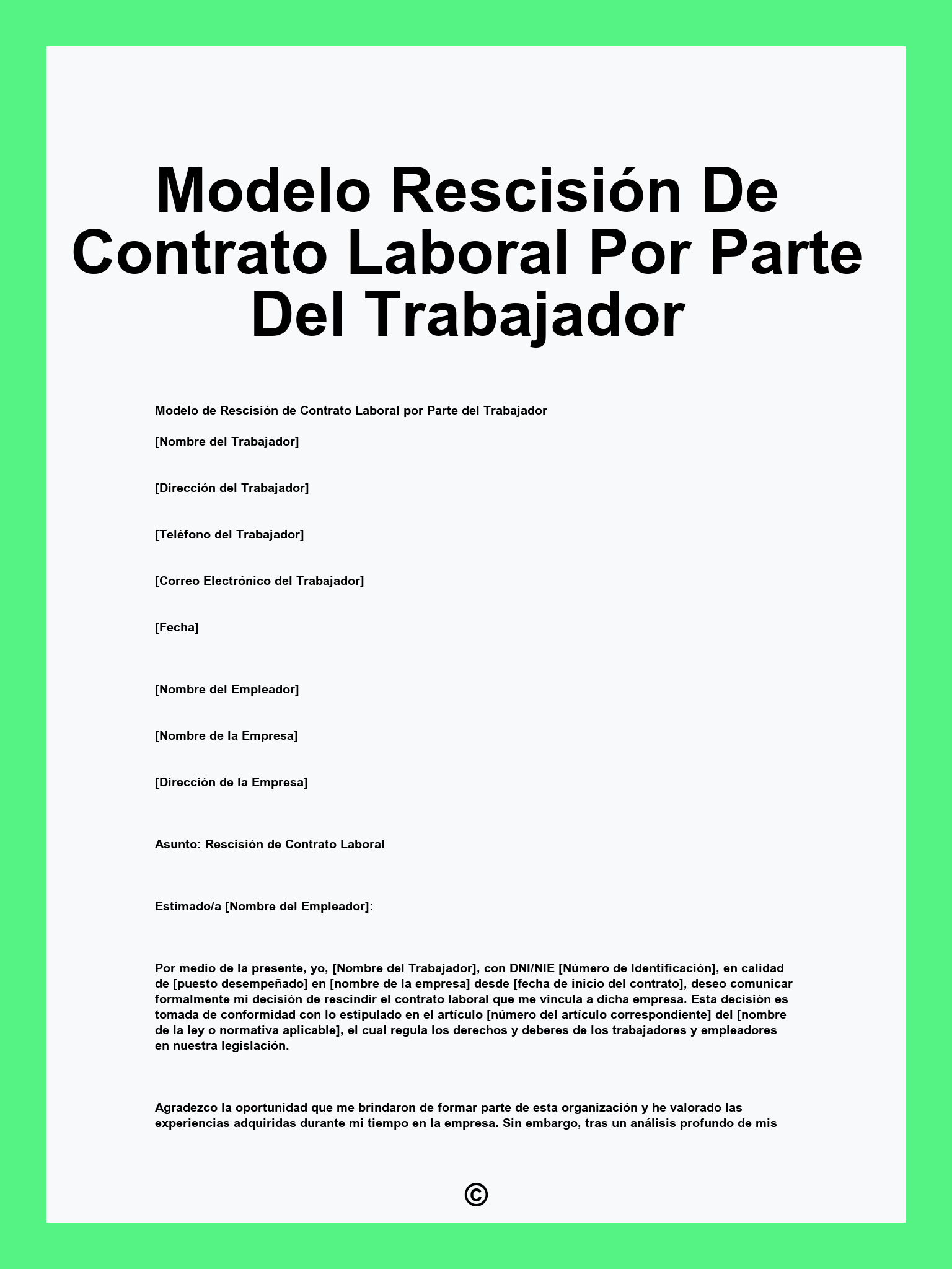 Modelo Rescisión De Contrato Laboral Por Parte Del Trabajador
