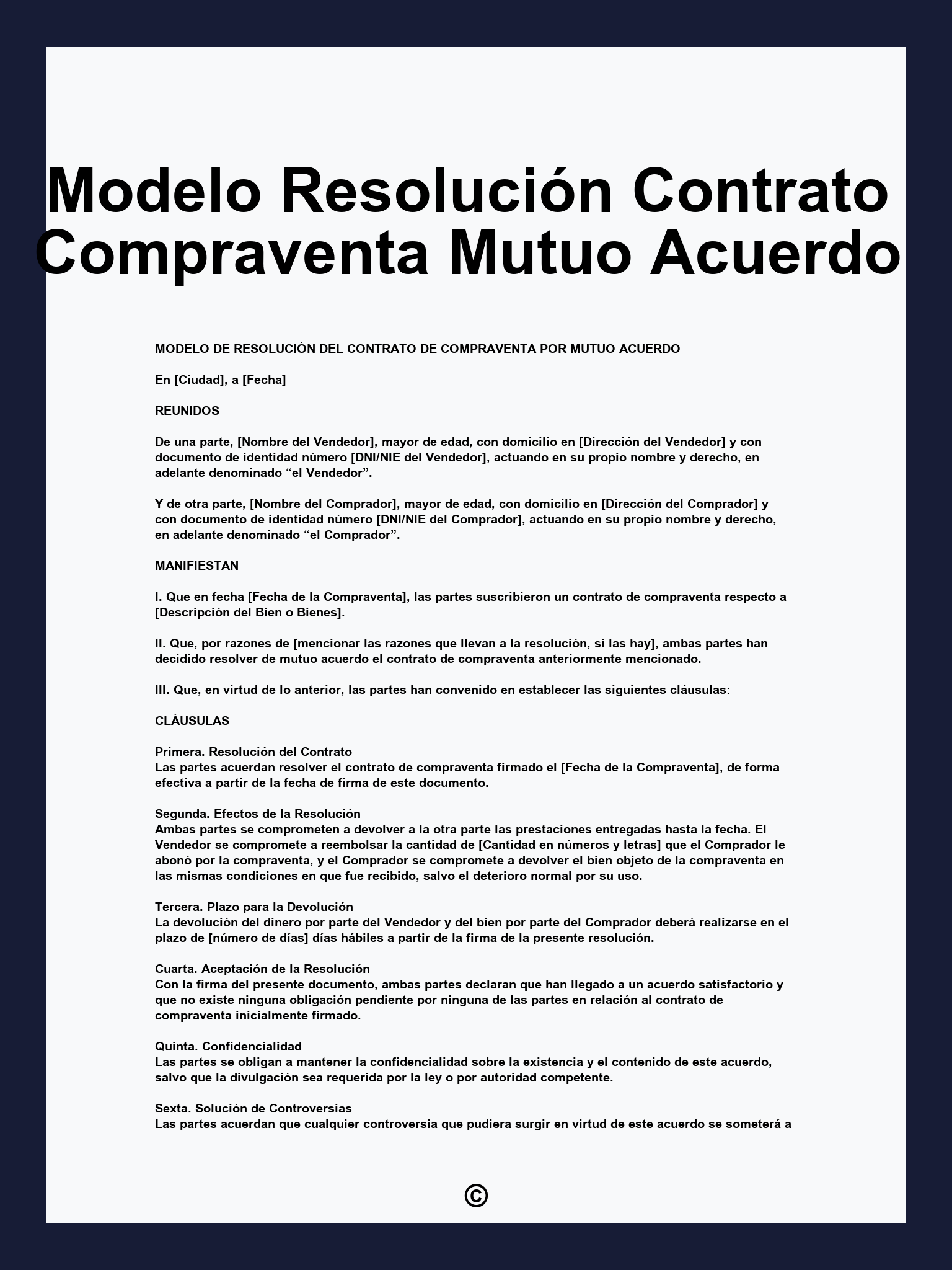 Modelo Resolución Contrato Compraventa Mutuo Acuerdo